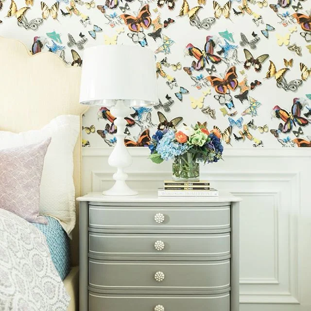 At the airport headed to Orlando and came across this pic of a little girls room I did in collaboration with @haciendachic I love that our client said yes to this colorful butterfly wallpaper that totally made the room! We love brave clients that are