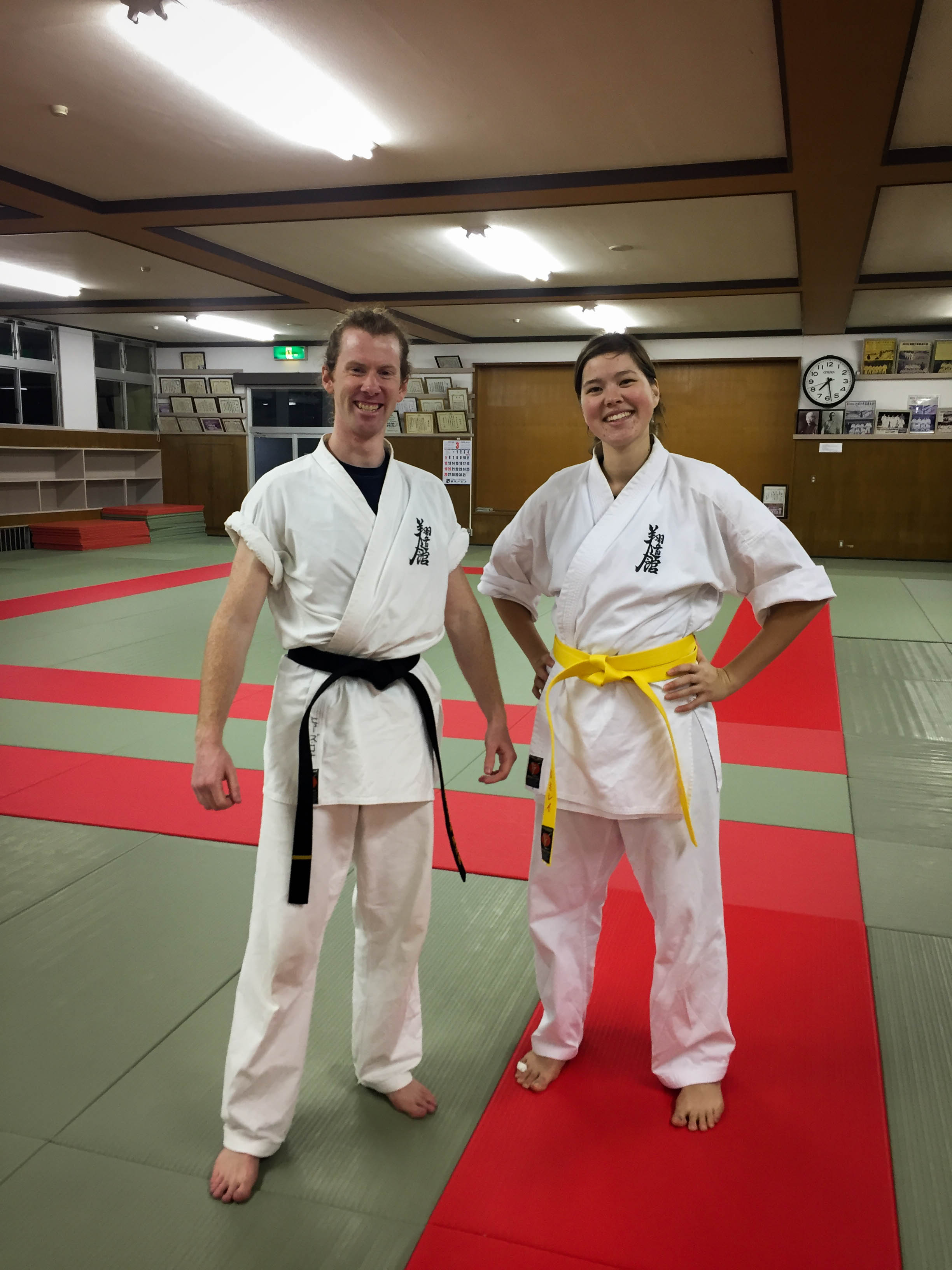 Next belt colour-- yellow! You can see a bit of the dojo where we practice in this photo.