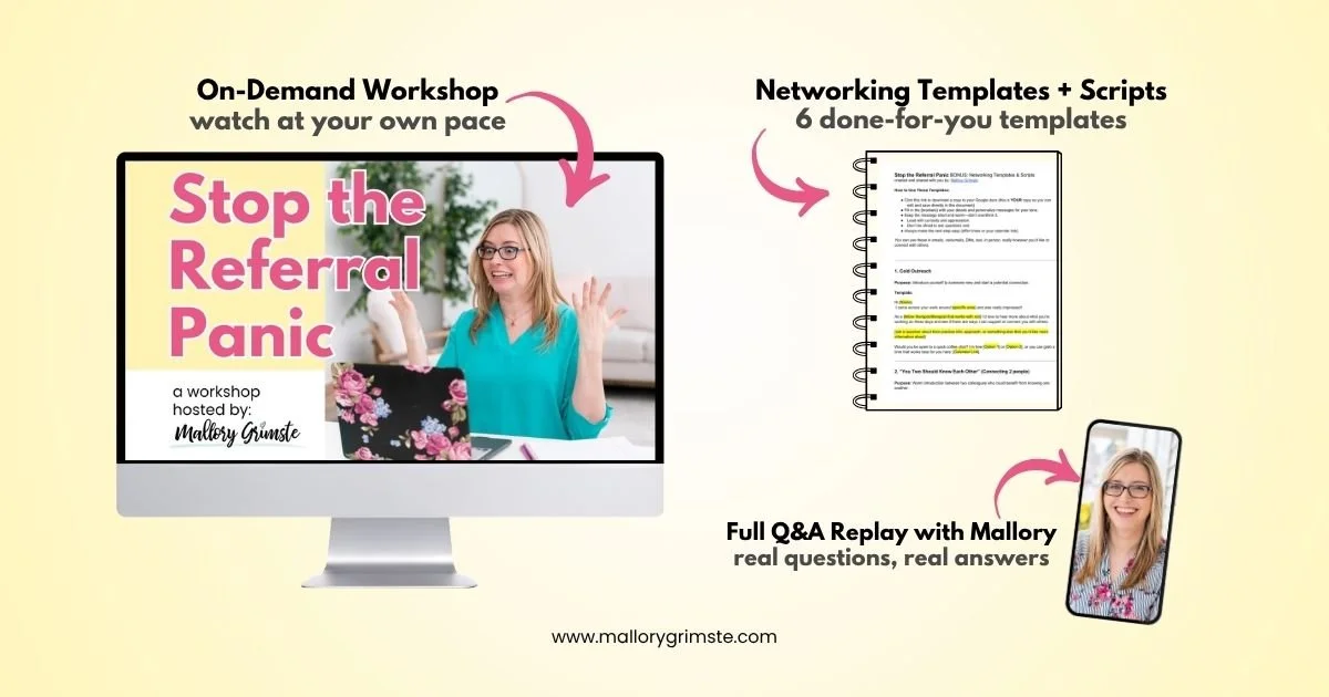 Stop the Referral Panic on-demand workshop for private practice therapists — mockup