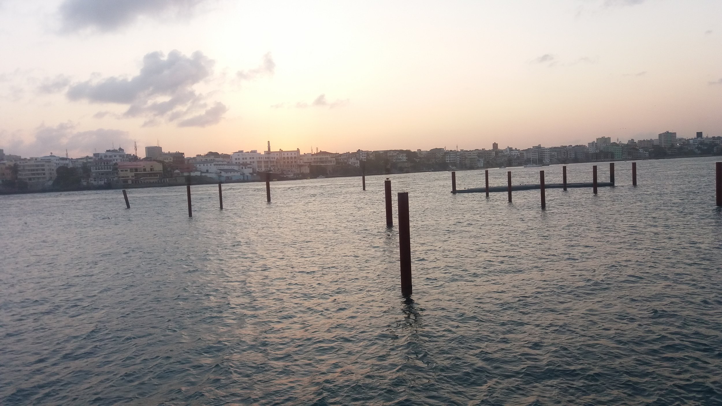 View of Mombasa Island at sunset from English Point Marina