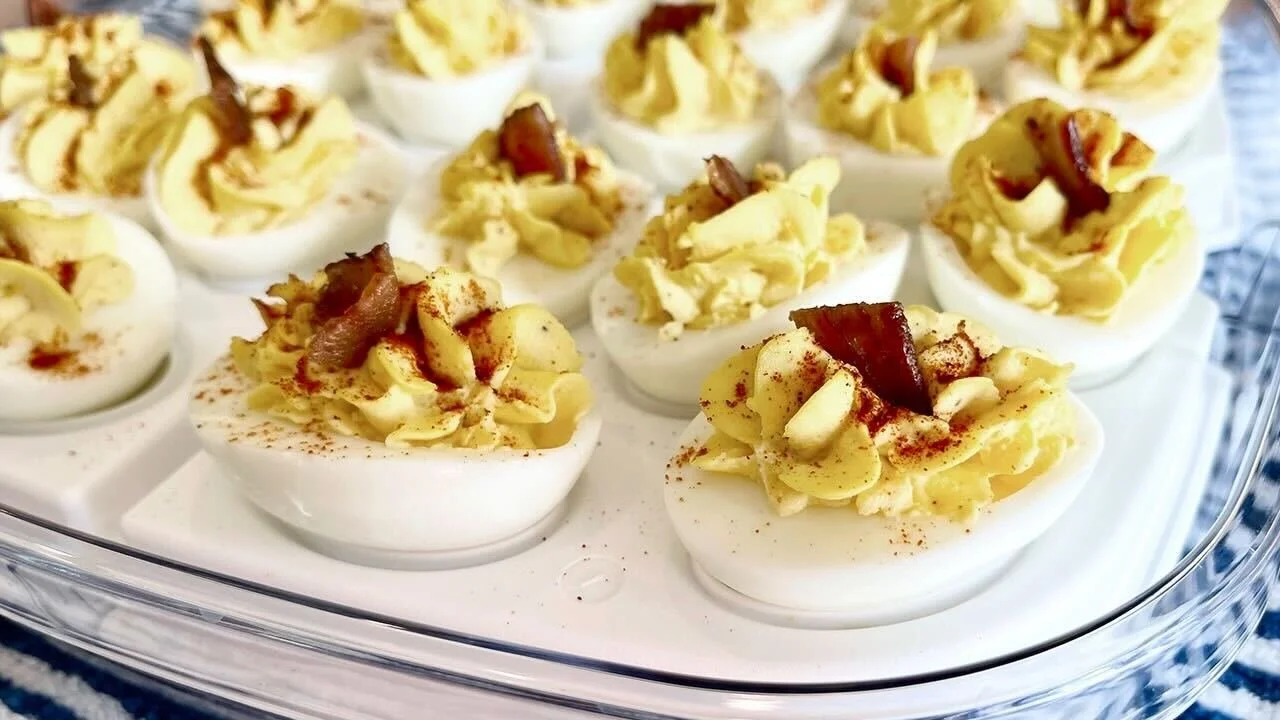 Deviled Eggs with Candied Bacon