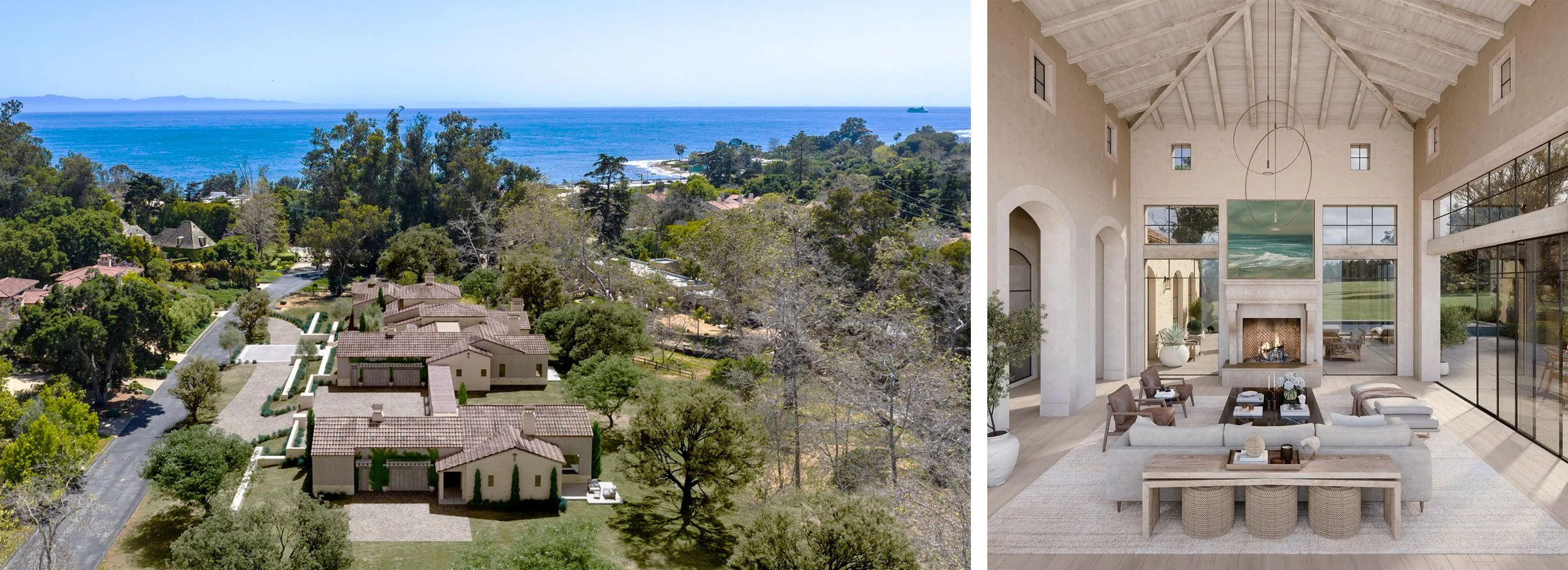 Mediterranean villa in Montecito Valley Ranch with gardens and pool courtyard