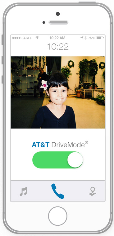 DriveMode is an app to prevent drivers from texting while driving. It is part of AT&T's It Can Wait campaign. The app allows you to stop calls, texts, and other phone distractions while driving. This can be enabled manually by the driver or by an "automatic on" setting. Previous to this DriveMode had been an Android only app, so it was a great opportunity to get to do it in iOS. The designs created for the iOS DriveMode would influence the update to the Android version.