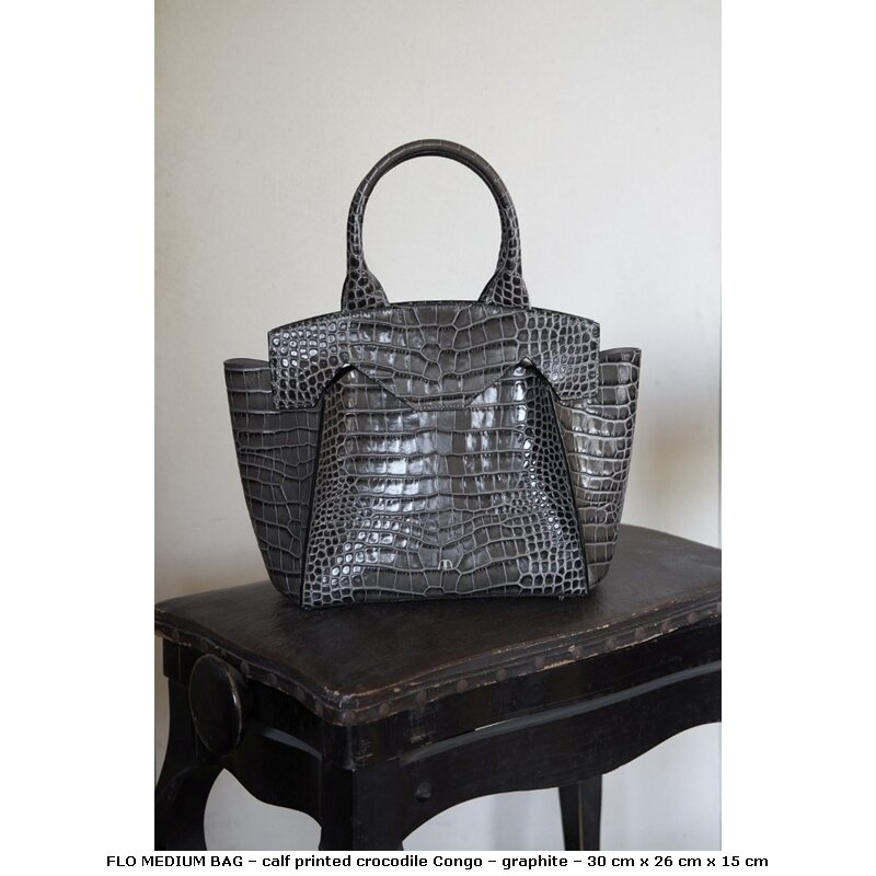 05 - FLO MEDIUM BAG – calf printed crocodile Congo – graphite – 30 cm x 26 cm x 15 cm.jpg