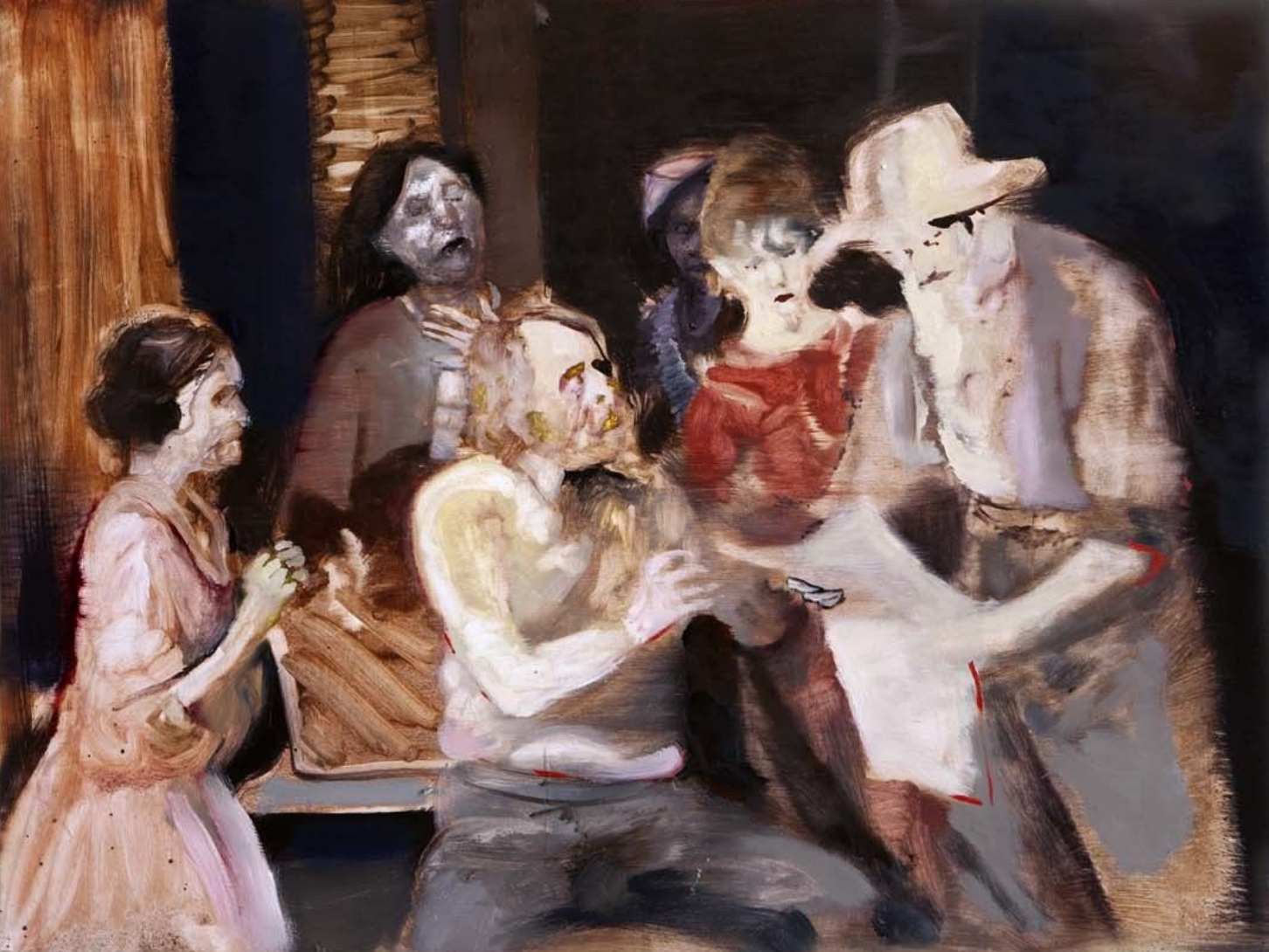 "News Reaches the Family 2" 61 x 91 cm, mixed media on wood panel