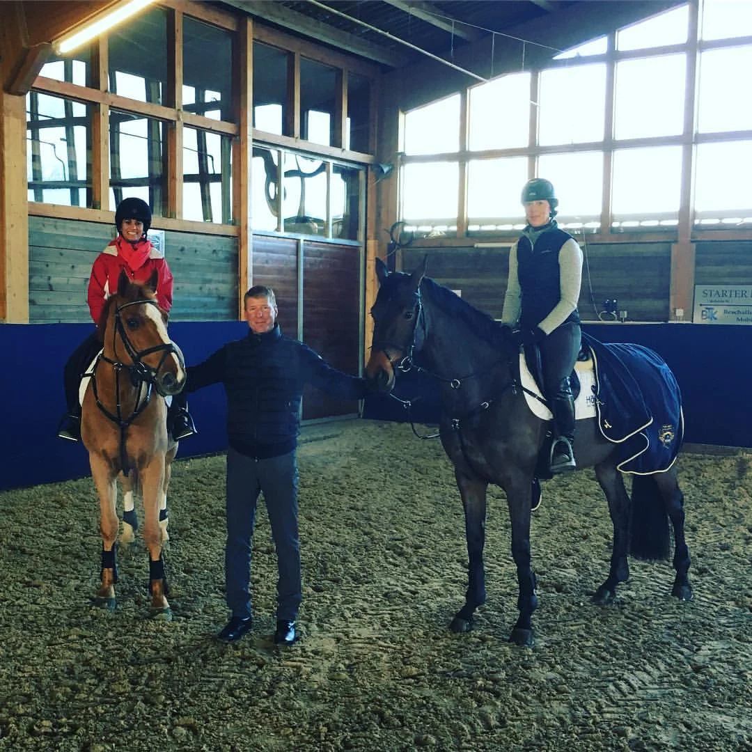 Kavita Sinha, Chris Kappler, and Priscilla trying horses at Holger Hetzel Stables in Goch, Germany 2016