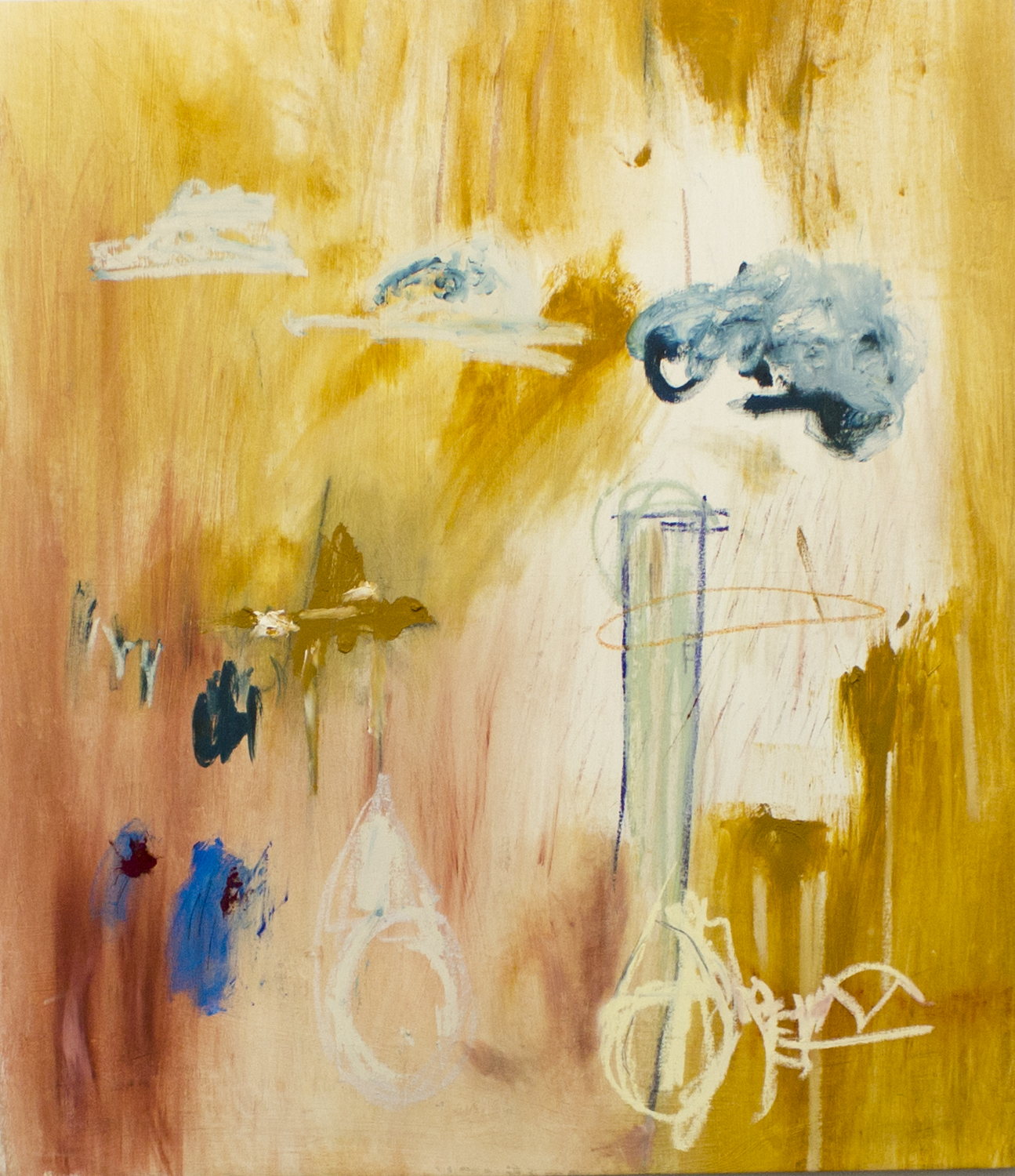   Transitions to Uncertainty (in Three) , 2016  52 x 46 Inches  Oil, Acrylic, Graphite, Charcoal, Colored Pencil, Oil Stick, and Oil Pastel on Canvas  Private Collection 