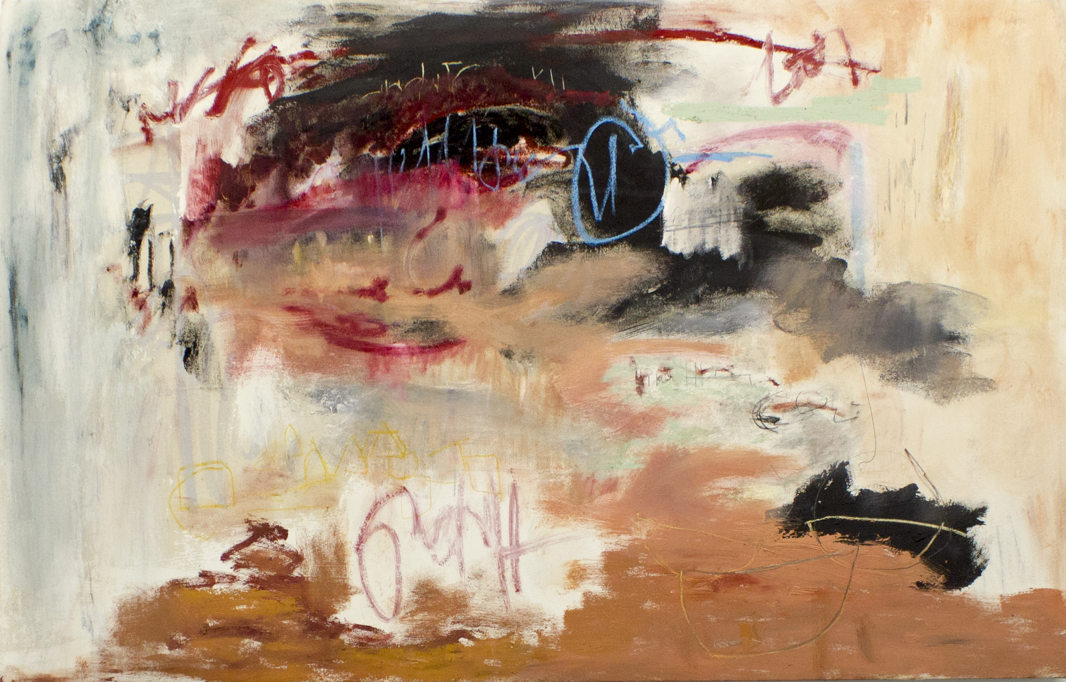   There Is No Greater Sorrow Then to Recall Our Times of Joy in Wretchedness , 2017  46 x 72 Inches  Oil, Acrylic, Graphite, Charcoal, Oil Stick, Chalk Pastel, and Oil Pastel on Canvas  Private Collection 