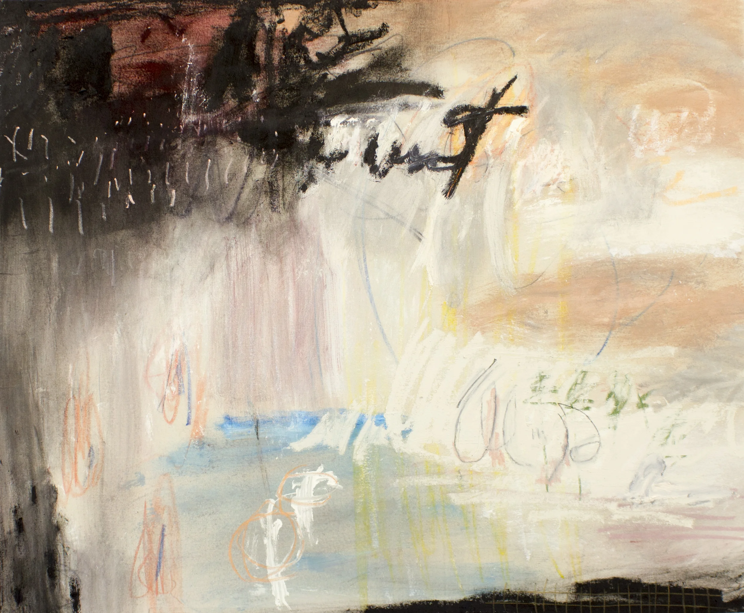 There Were Times Told Of Serenity , 2017 40 x 48 Inches Oil, Acrylic, Graphite, Oil Stick, Crayon, Colored Pencil and Oil Pastel on Canvas