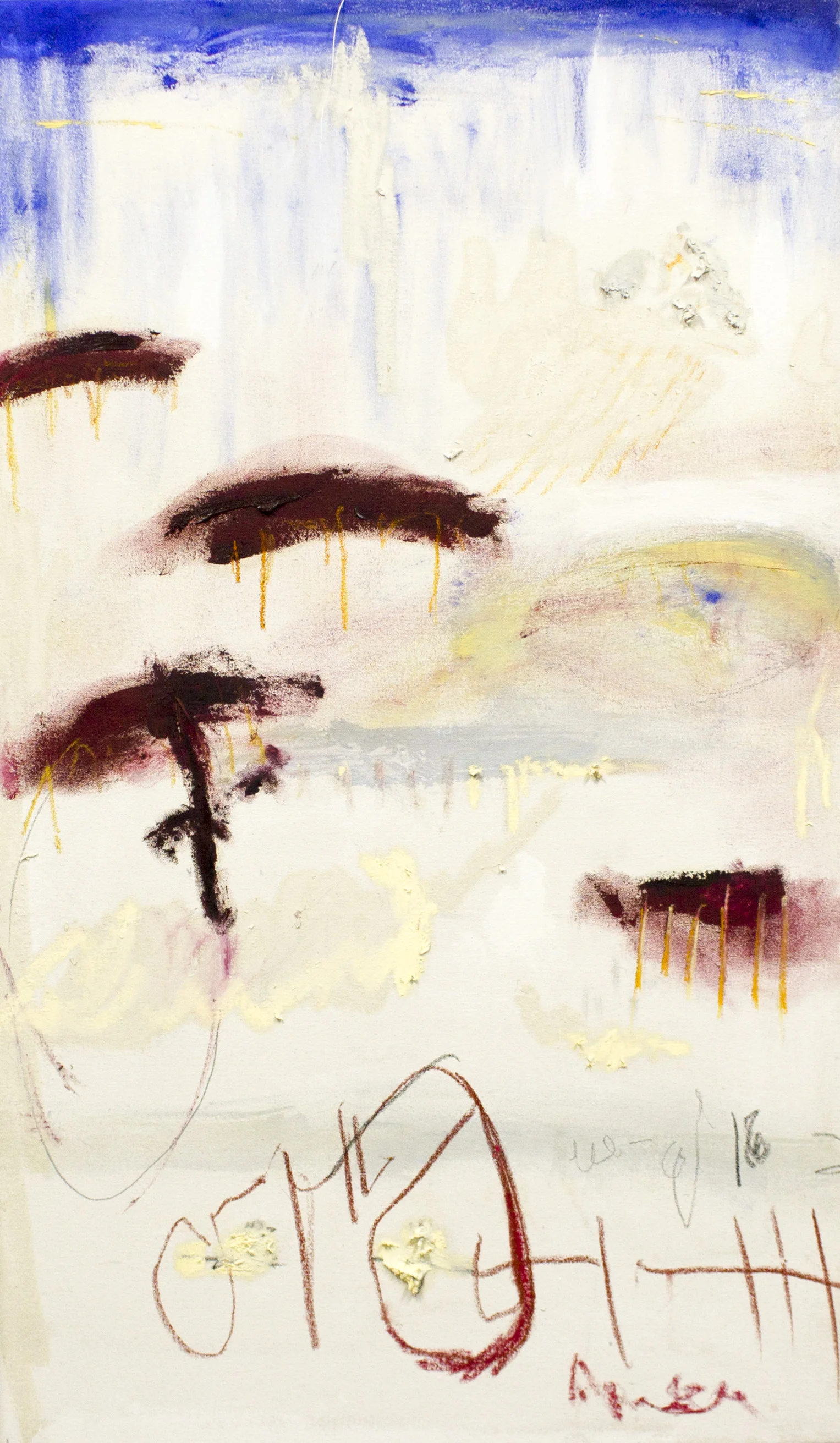 Letting Go/Moving On , 2017 44 x 26 Inches Oil, Acrylic, Pastel, Crayon, Oil Stick and Graphite on Canvas Private Collection