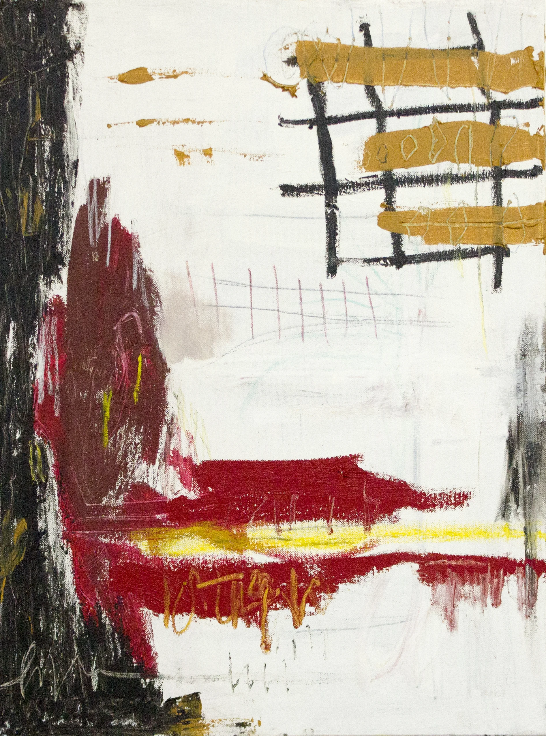 The Fire That Consumes, 2017 24 x 18 Inches Oil, Acrylic, Oil Stick, Colored Pencil, Graphite and Oil Pastel on Canvas