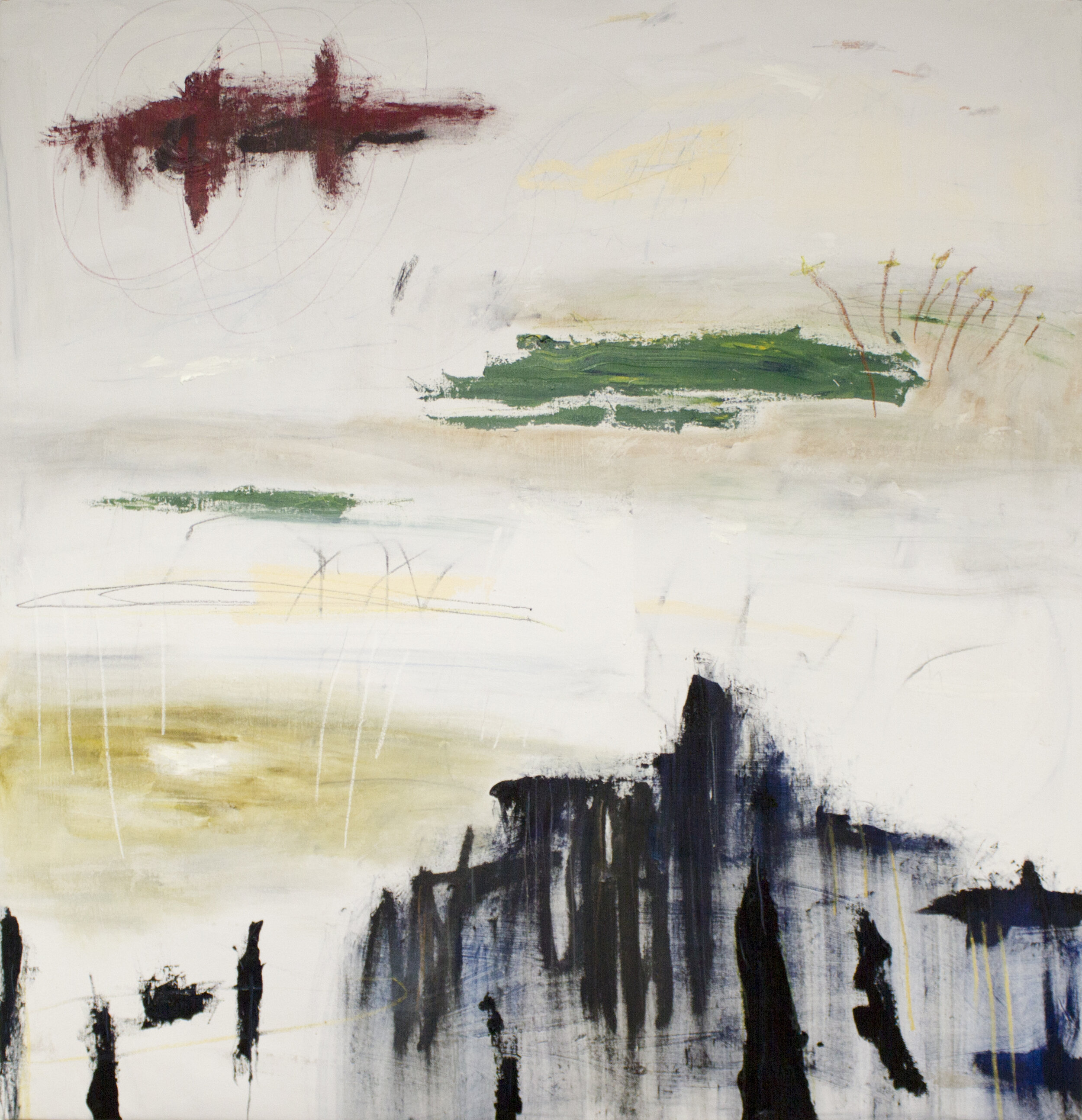   Linsécurité , 2020  64 x 62 Inches  Oil, Acrylic, Pastel, Colored Pencil, Crayon, and Graphite on Canvas 