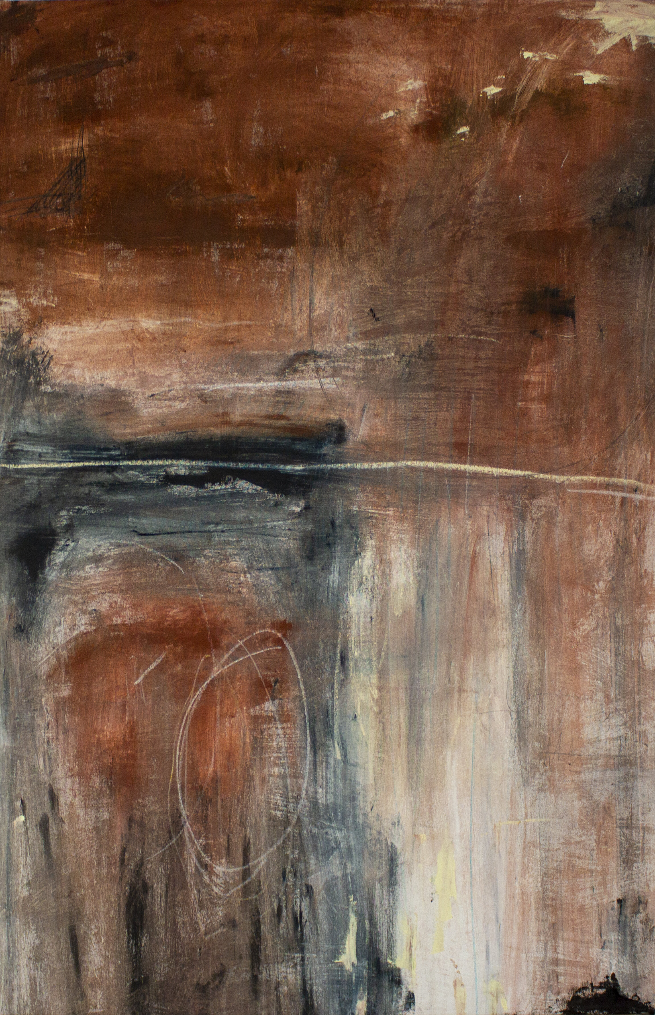   Nuchal Chord , 2021  60 x 44 Inches  Oil, Acrylic, Oil Stick, Colored Pencil, Graphite, Chalk Pastel on Canvas 