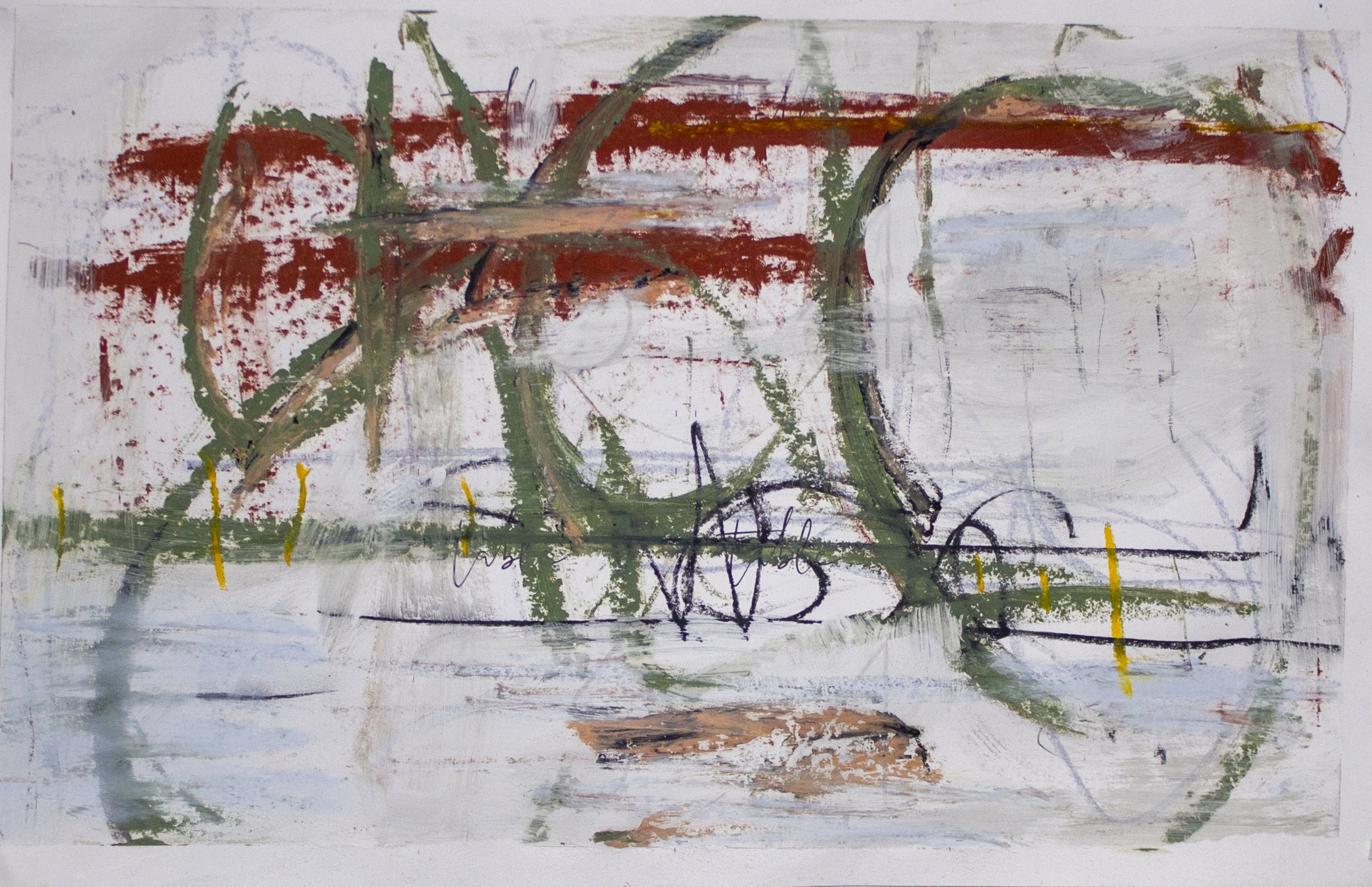   Considering The Current State of Affairs,  2021.  17 x 11 inches  Oil, Acrylic, Pastel, Crayon on Paper.  Private Collection 