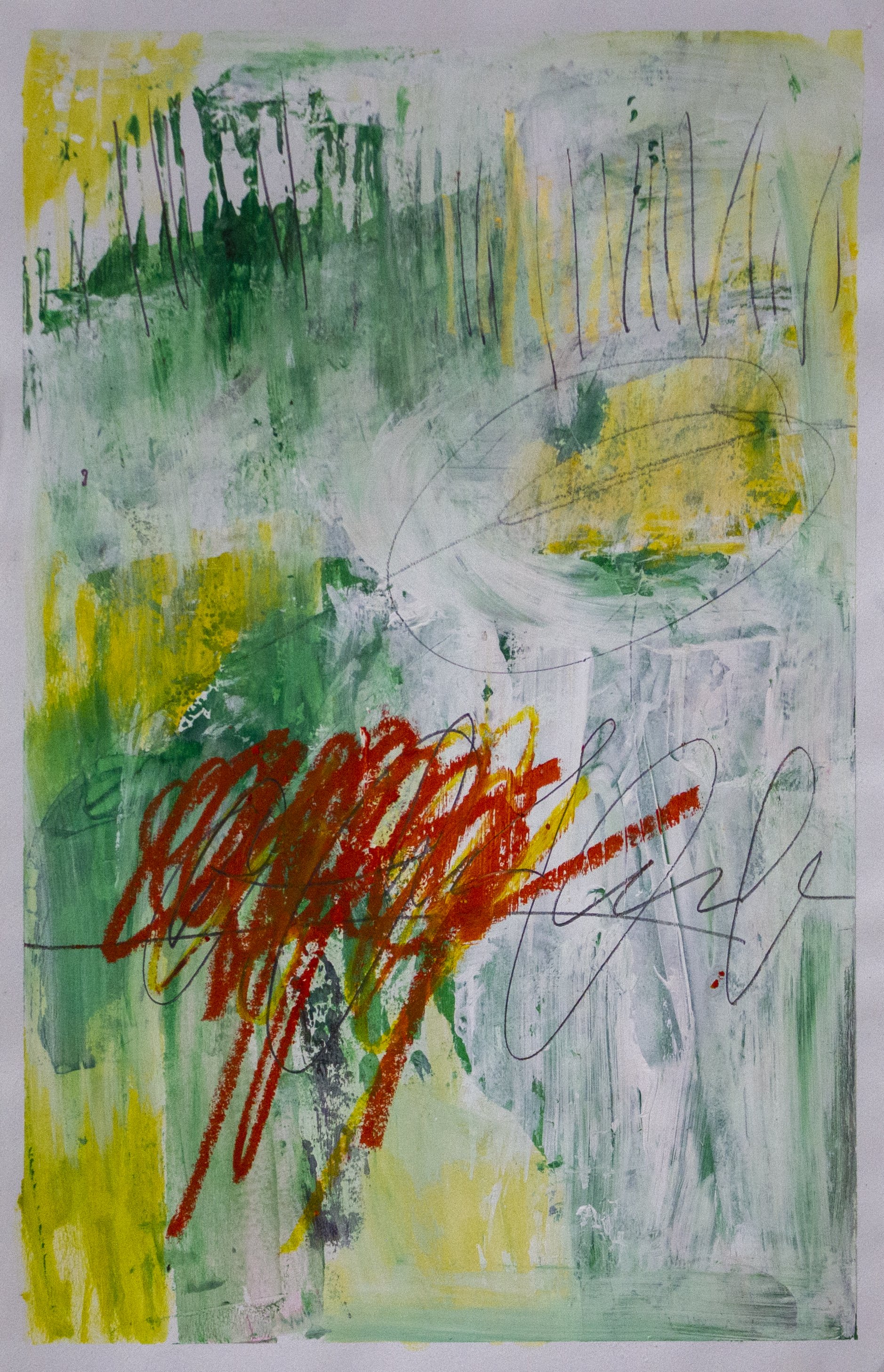   Garder au Chaud , 2021  11 x 17 inches  Acrylic, Crayon, Pastel and Pencil on Paper 