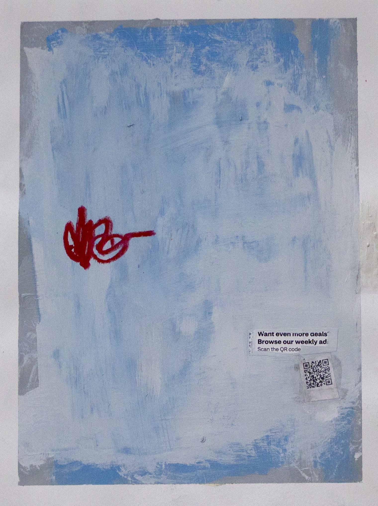   QR Test and Buy (Great Deal) , 2022.  9 x 12 inches  Acrylic, Crayon, Pastel and Pencil on Paper 