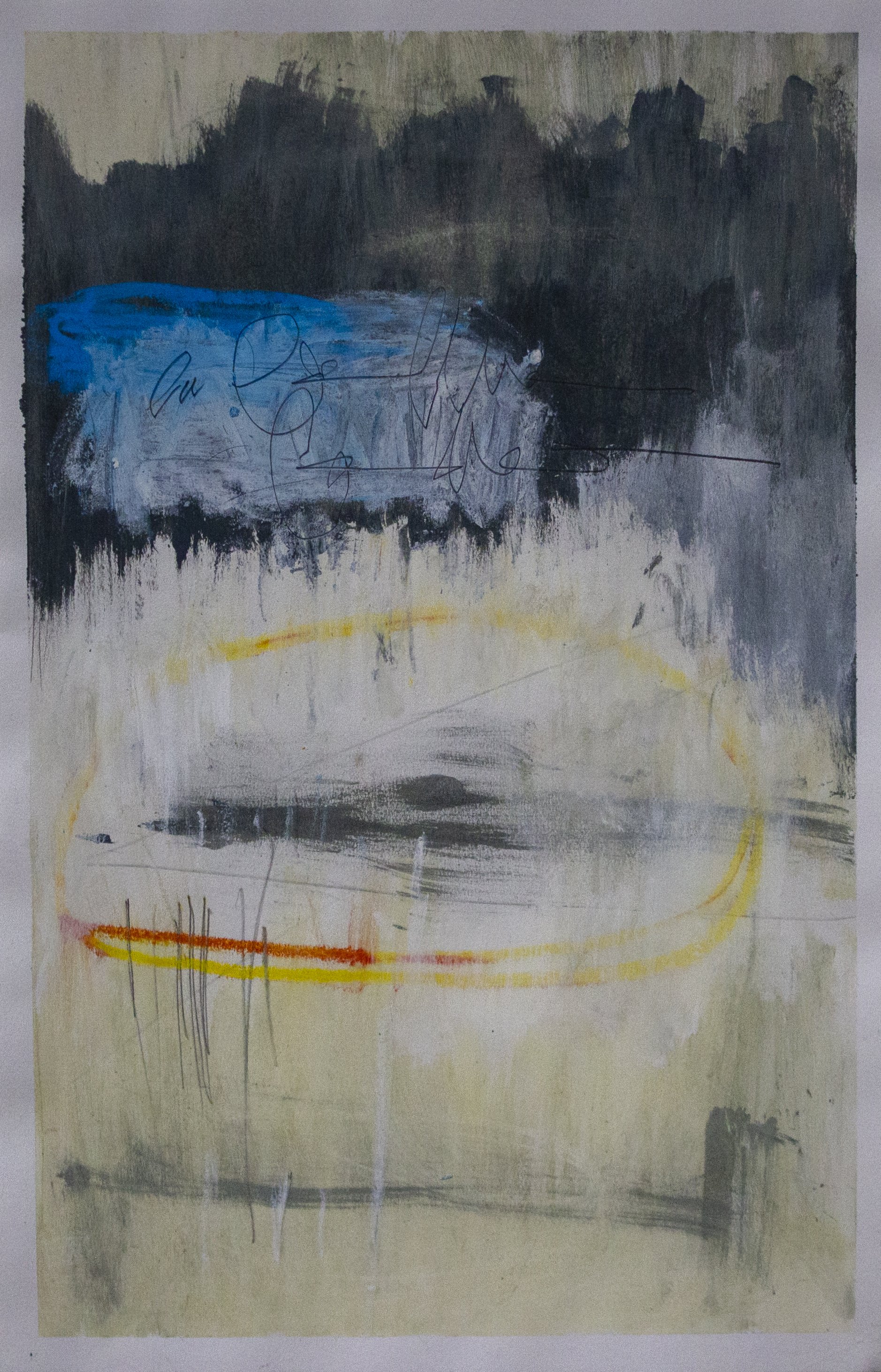   Suintement , 2022.  11 x 17 inches  Acrylic, Crayon, Pastel and Pencil on Paper  Private Collection 