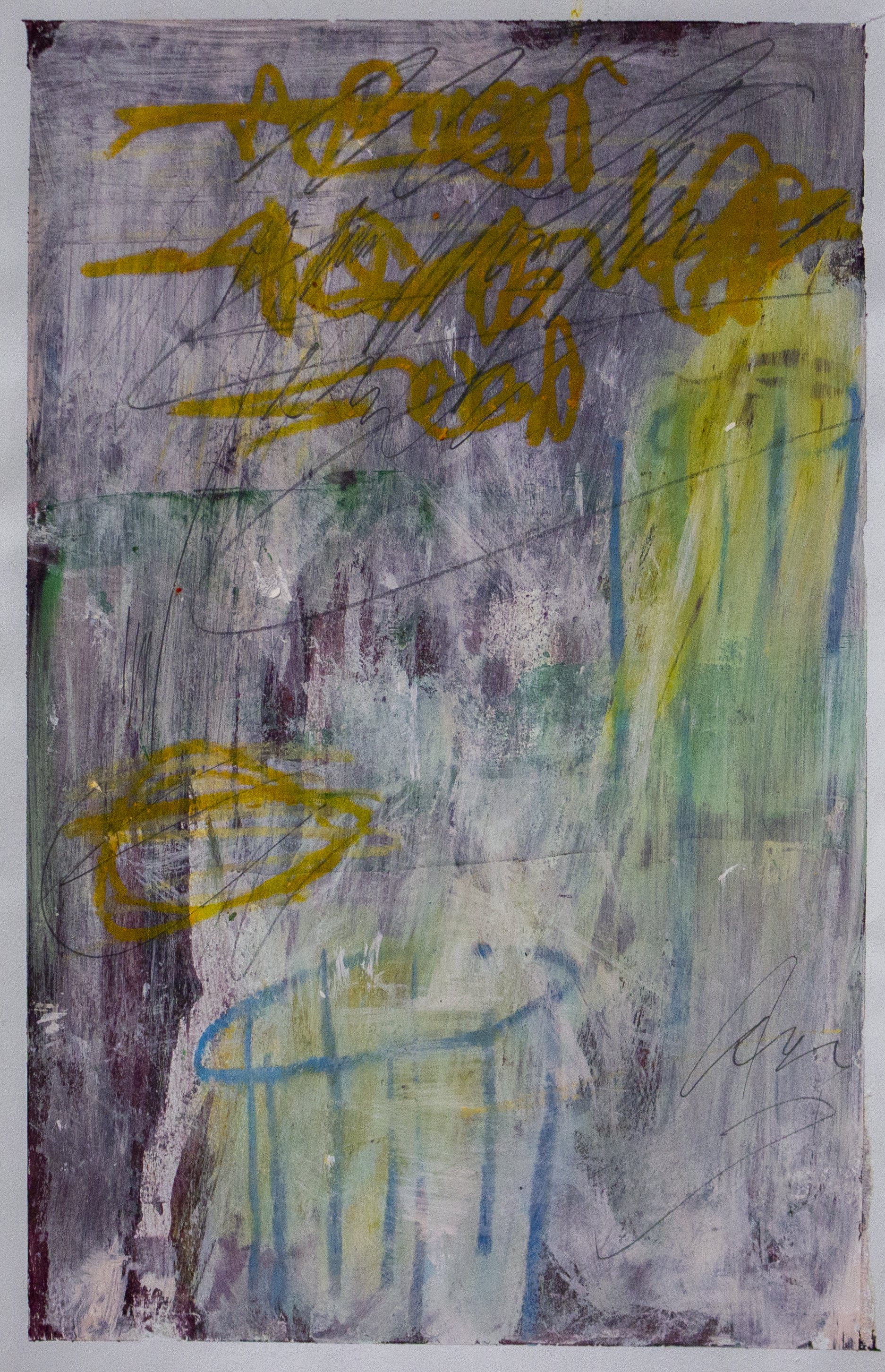   Dive: Low Lights and Low Expectations , 2021  11 x 17 inches  Acrylic, Crayon, Pastel and Pencil on Paper 