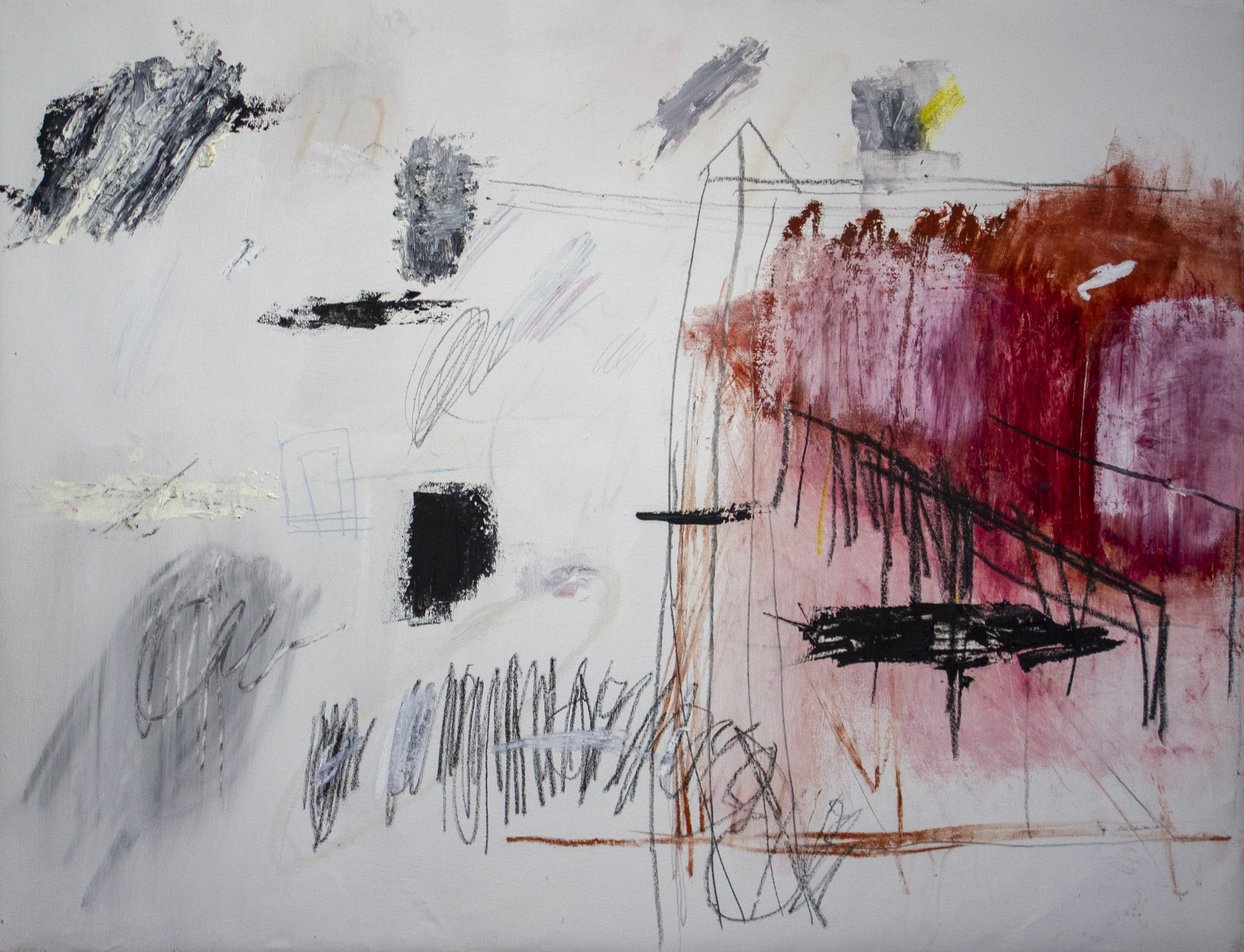   Beyond the Scream , 2023  32 x 42 Inches  Oil, Acrylic, Colored Pencil, Oil Stick, Graphite, Pastel, and Crayon on Canvas 