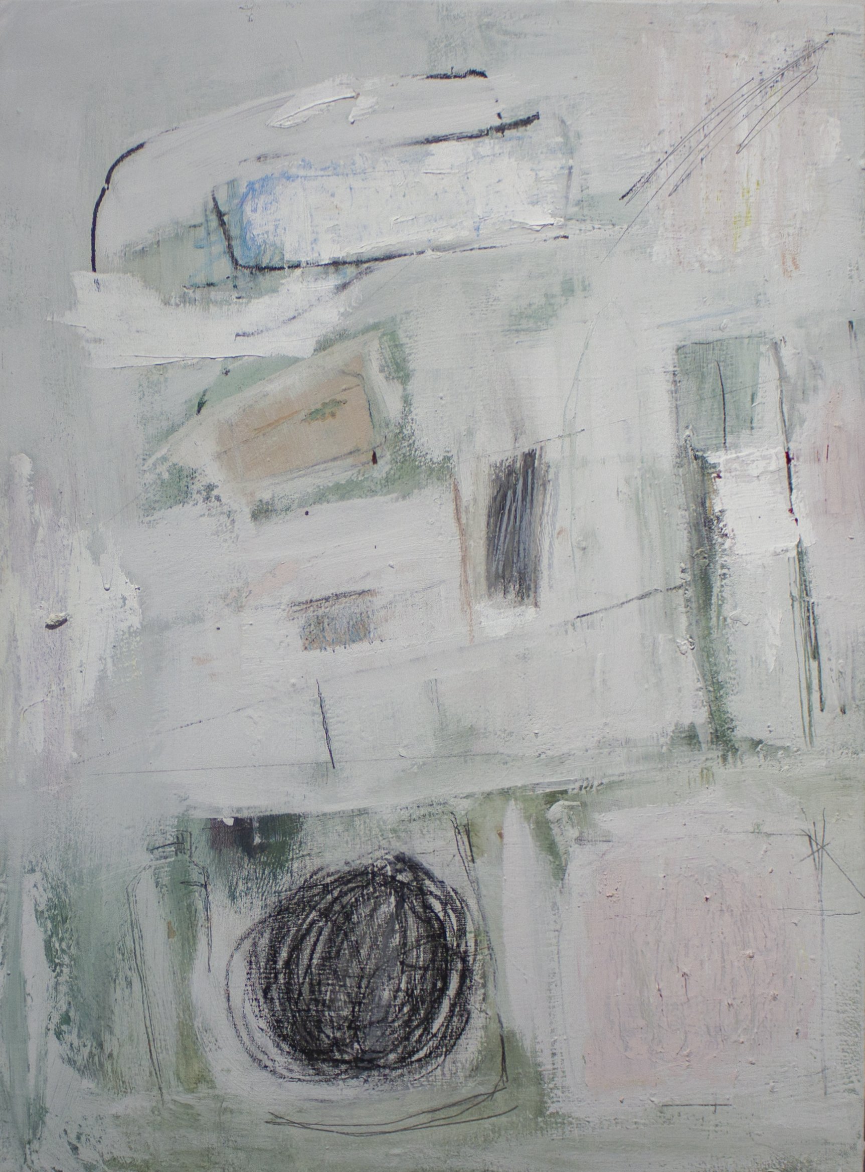   Right Before It Disappeared; Right As It Vanished,  2023  24 x 32.5 Inches  Oil, Acrylic, Tempra, Graphite, Charcoal, Pastel, Colored Pencil and Oil Stick on Canvas  Private Collection 