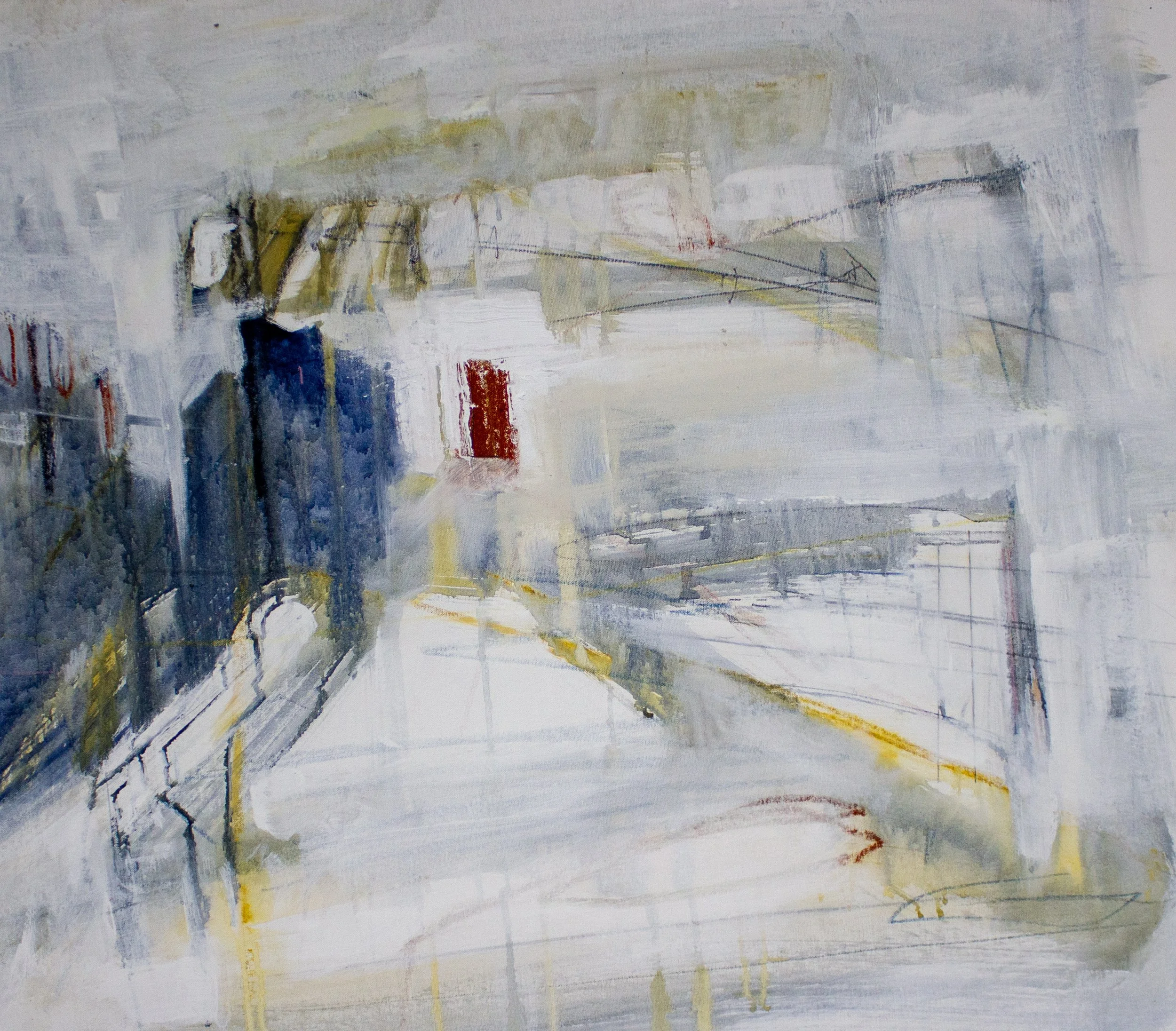 The Structural Integrity Compromised, 2025 32 × 28 Inches Oil, Acrylic, Oil Stick, Graphite, Chalk Pastel, Colored Pencil, and Crayon on Canvas
