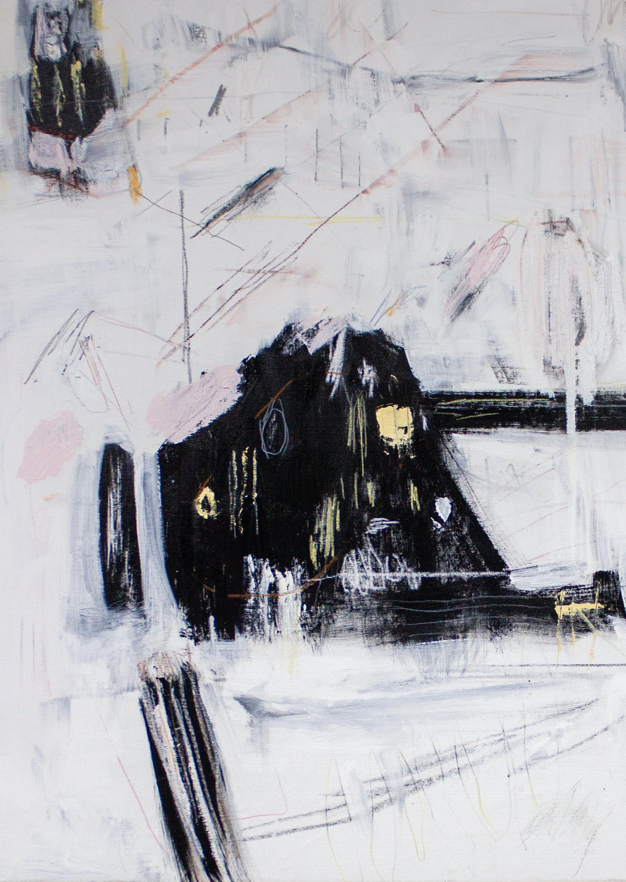 Serendipitous Deja Vu, 2025 29 × 40 Inches Oil, Acrylic, Oil Stick, Graphite, Chalk Pastel, Colored Pencil, and Crayon on Canvas