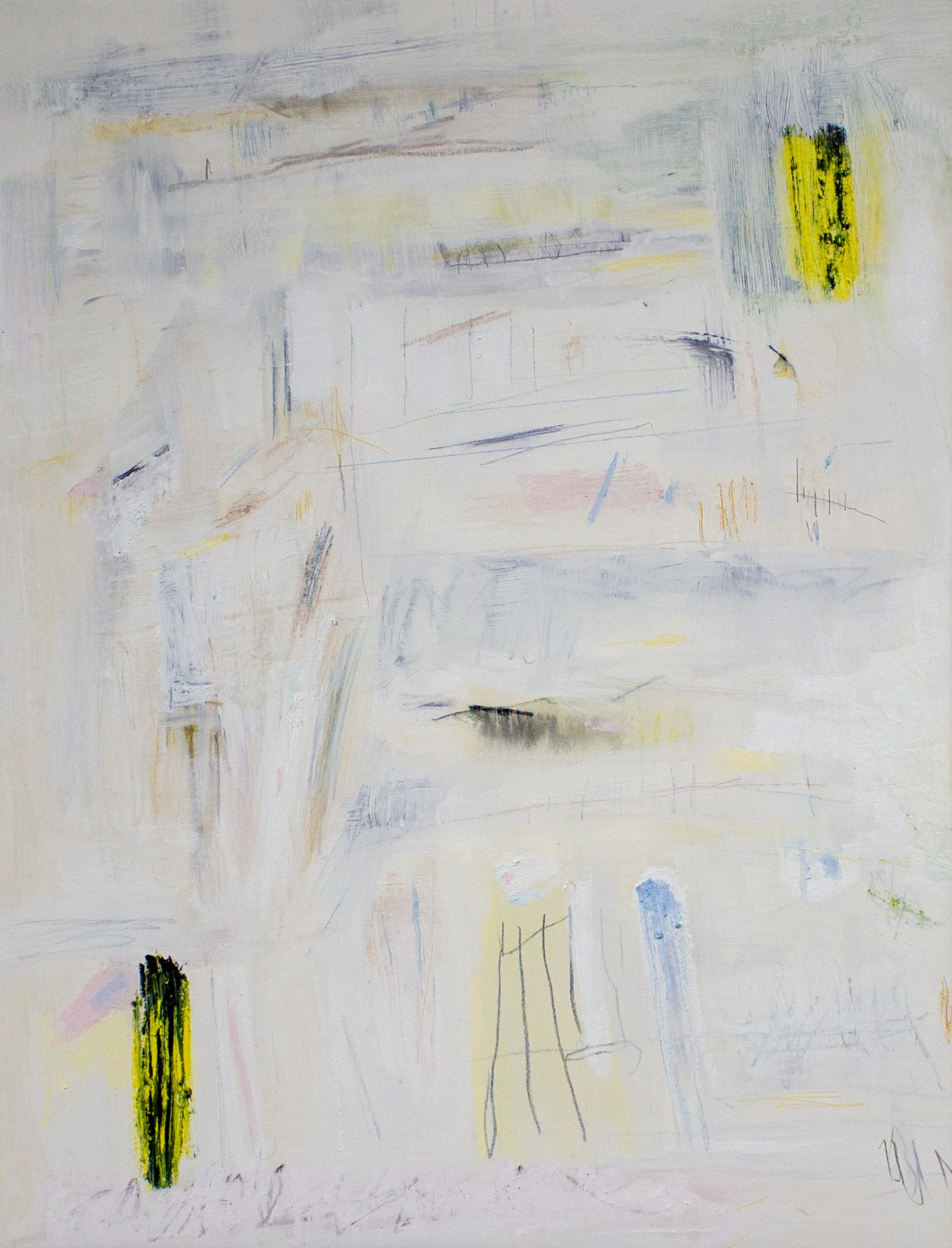   Ontological Ontology,  2025  32 × 42 Inches  Oil, Acrylic, Oil Stick, Graphite, Charcoal, Colored Pencil, and Litho Crayon on Canvas 