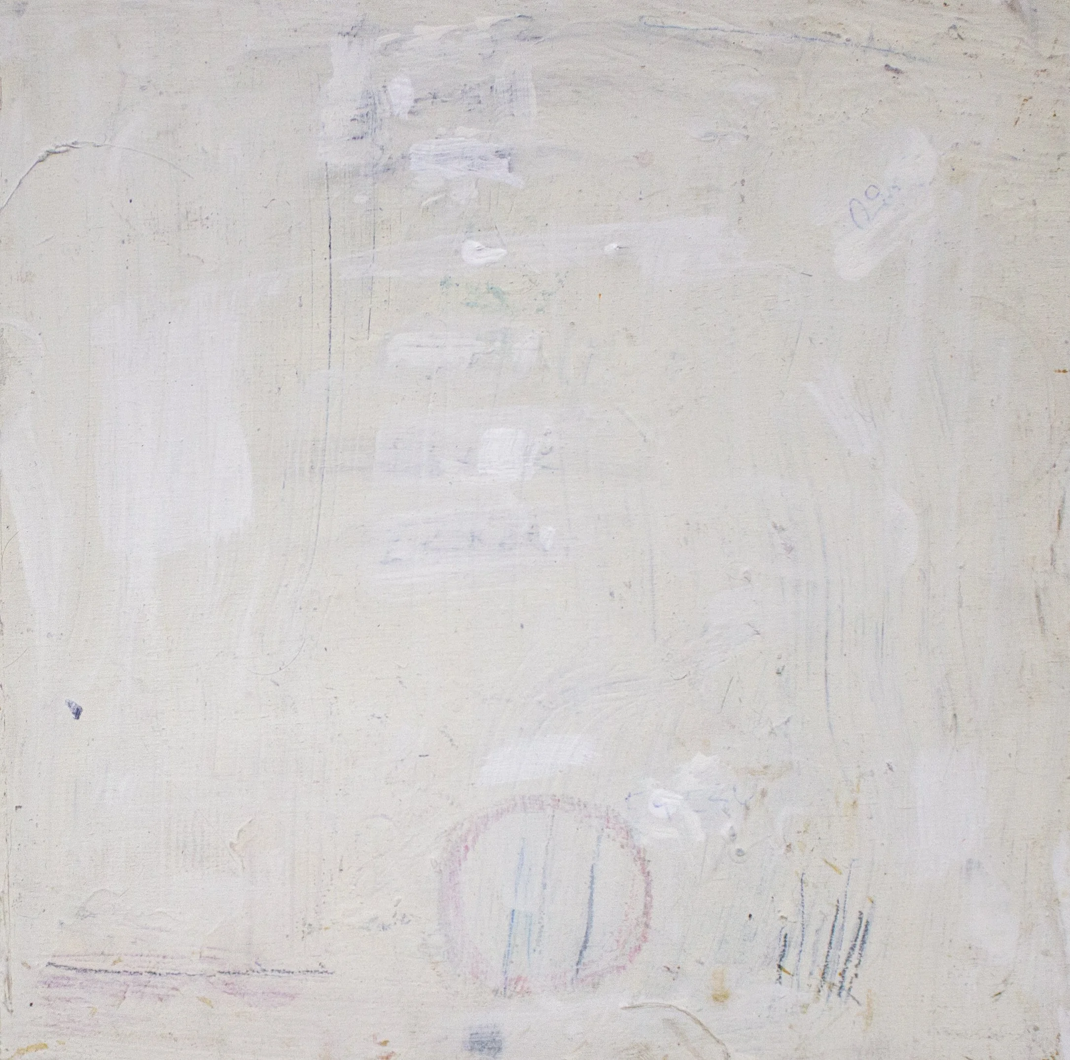   Ephemeral Constance,  2025  10 × 10 Inches  Oil, Acrylic, Crayon, Colored Pencil, and Graphite on Panel 