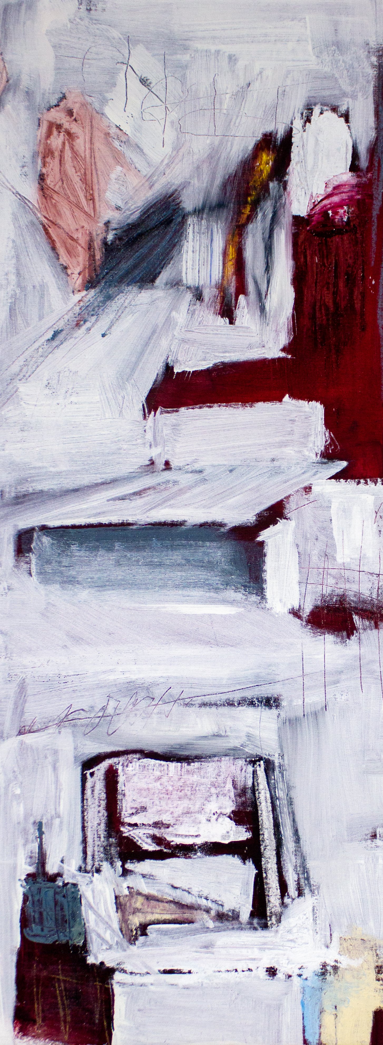   untiled,  2025  15 × 40 Inches  Oil, Acrylic, Oil Stick, Crayon, Colored Pencil, and Graphite on Panel 