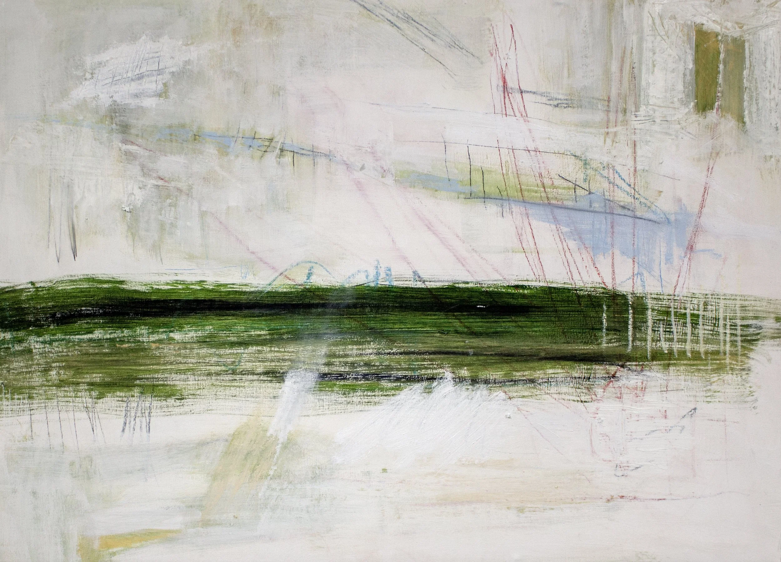   Sanguine,  2026  36 × 26 Inches  Oil, Acrylic, Oil Stick, Crayon, Colored Pencil, and Graphite on Canvas  Private Collection 