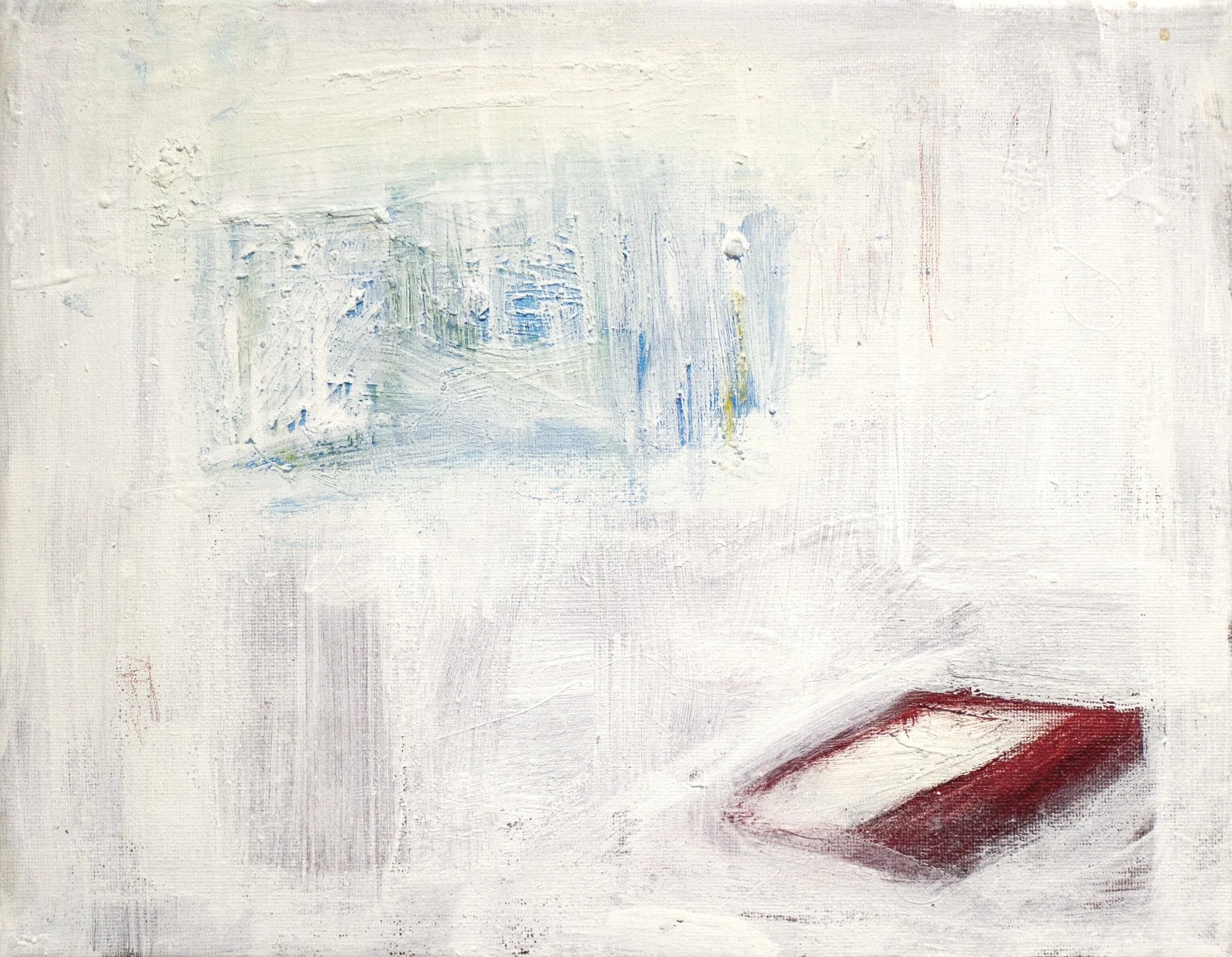  Hypnagogia,  2026  14 × 11 Inches  Oil, Acrylic, Oil Stick, Crayon, Colored Pencil, and Graphite on Canvas 