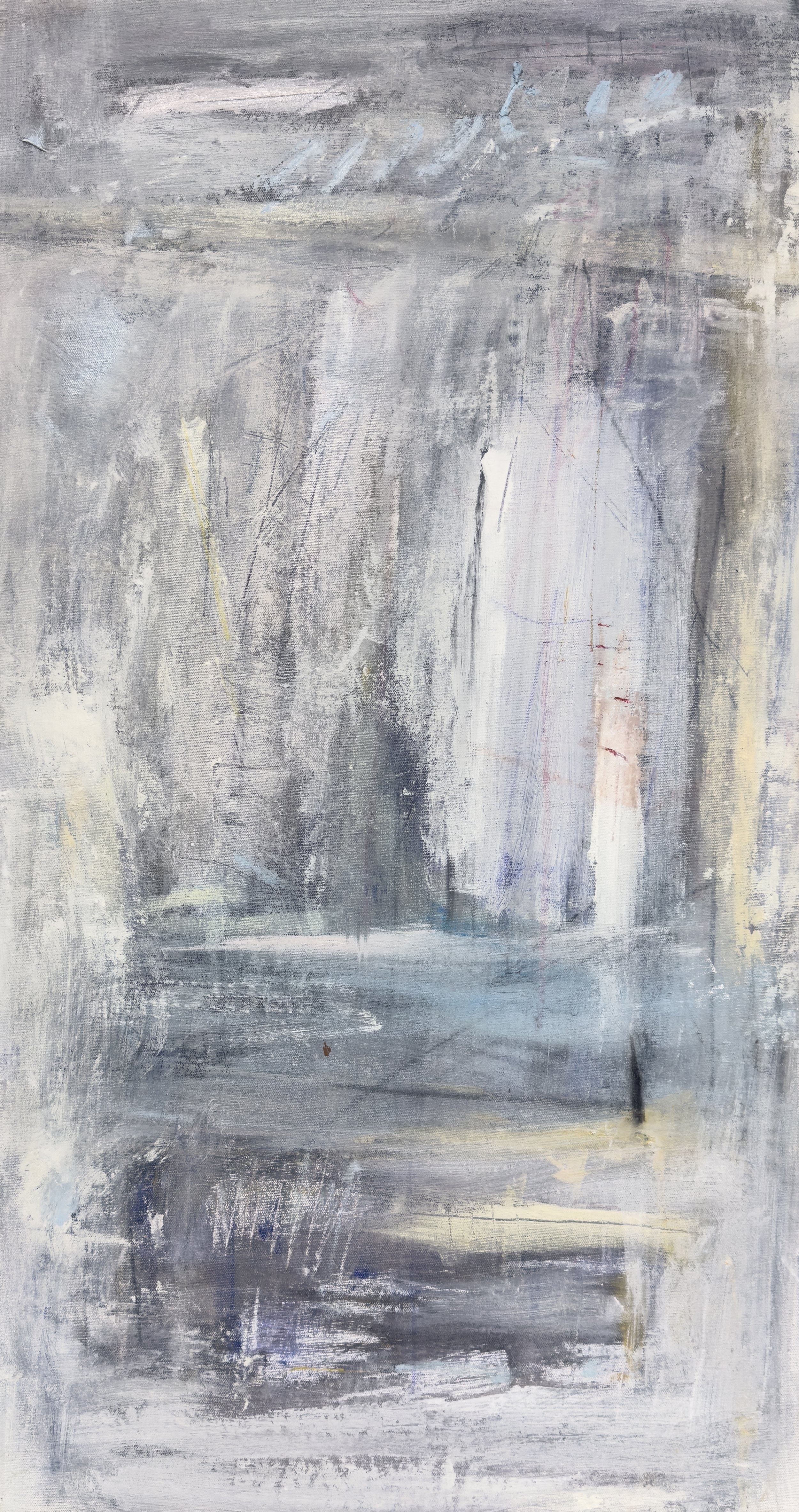   Mise en Place Abyme,  2026  18 × 34 Inches  Oil, Acrylic, Oil Stick, Crayon, Colored Pencil, and Graphite on Canvas 