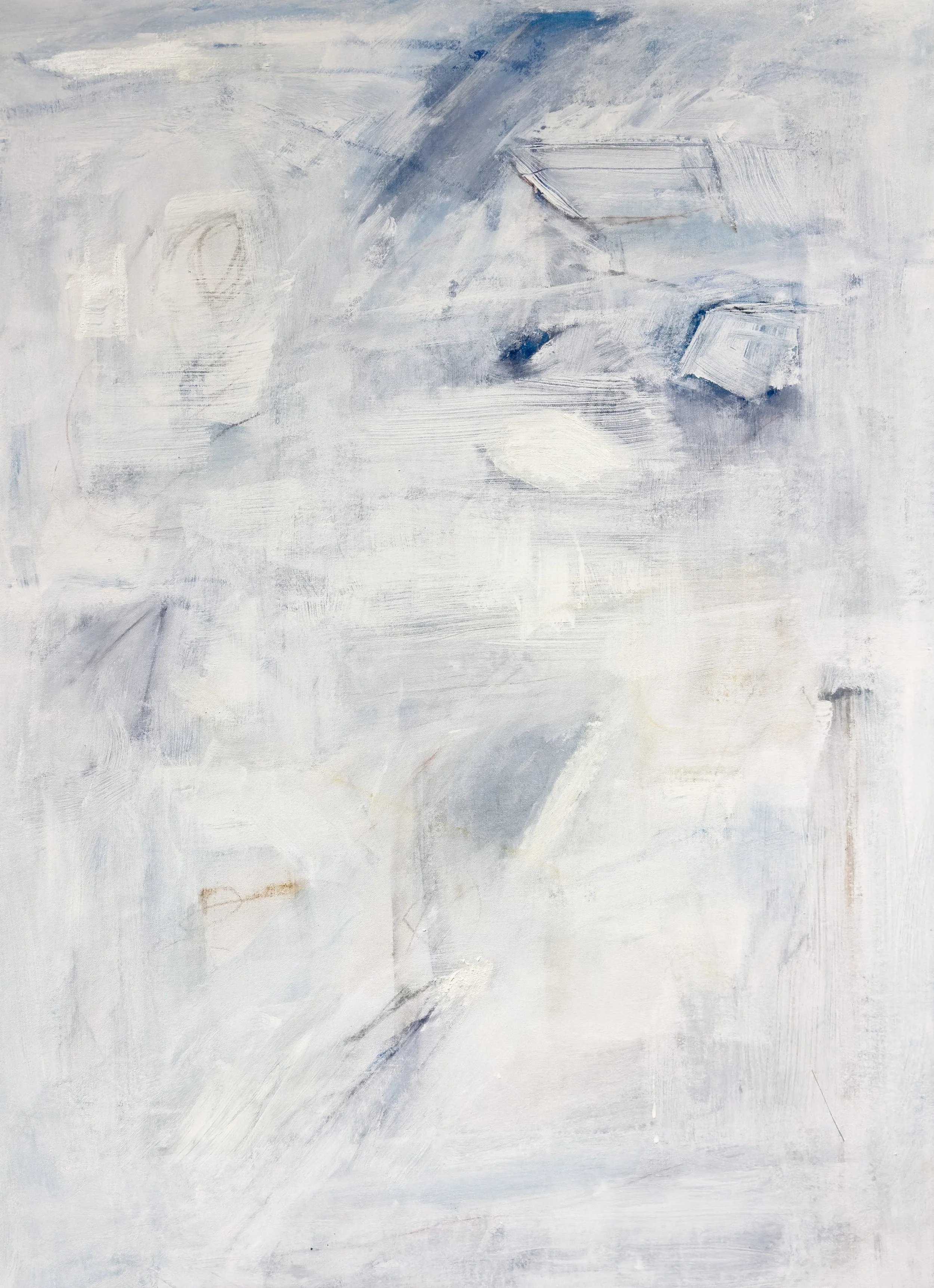   Languishing and Arduous Tenacity,  2026  32 × 44 Inches  Oil, Acrylic, Oil Stick, Crayon, Colored Pencil, and Graphite on Canvas 
