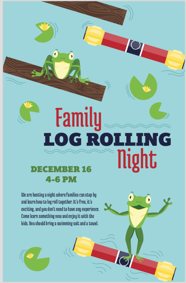 FREE Log Rolling Lesson and Open House at St. Paul Campus Pool UofMN Recwell