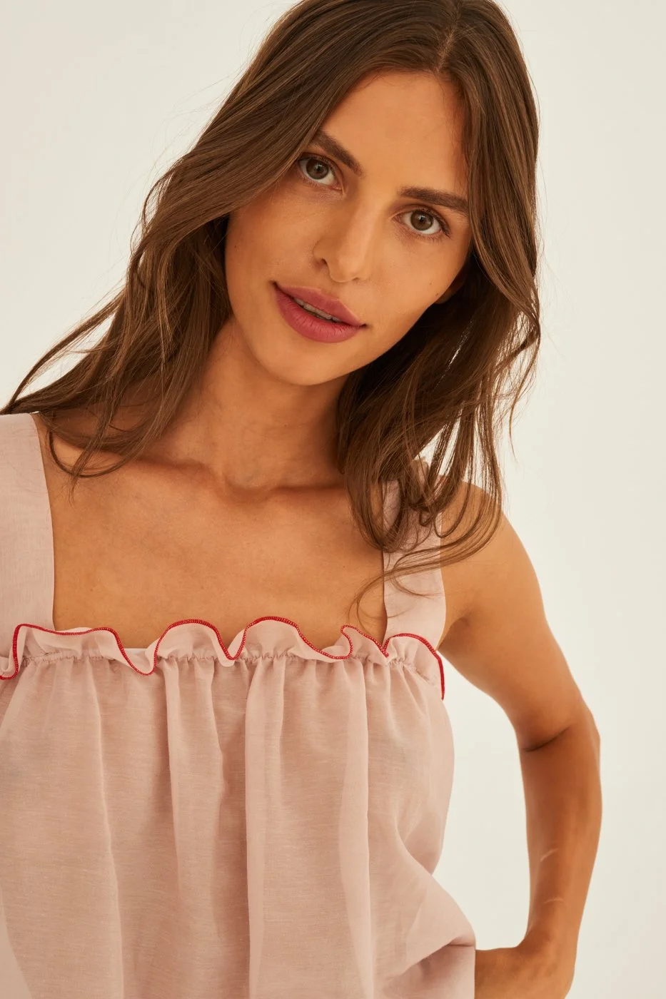 Top transparent rose poudre froncé Undress Code