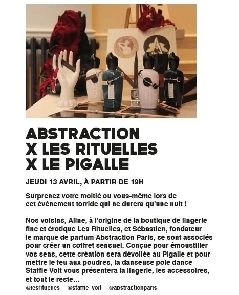 SAVE THE DATE - Jeudi 13 Avril, @abstractionparis x @lesrituelles x @lepigalleparis ❤️&zwj;🔥⁠ Vous venez ?⁠
.⁠
Les Rituelles s'est associ&eacute; avec Abstraction pour cr&eacute;er deux coffrets personnalisables que nous vous d&eacute;voileront le J