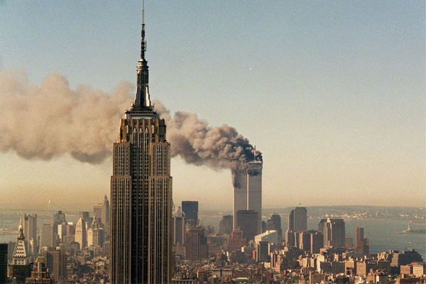 World Trade Center from Uptown Manhattan on 9/11.