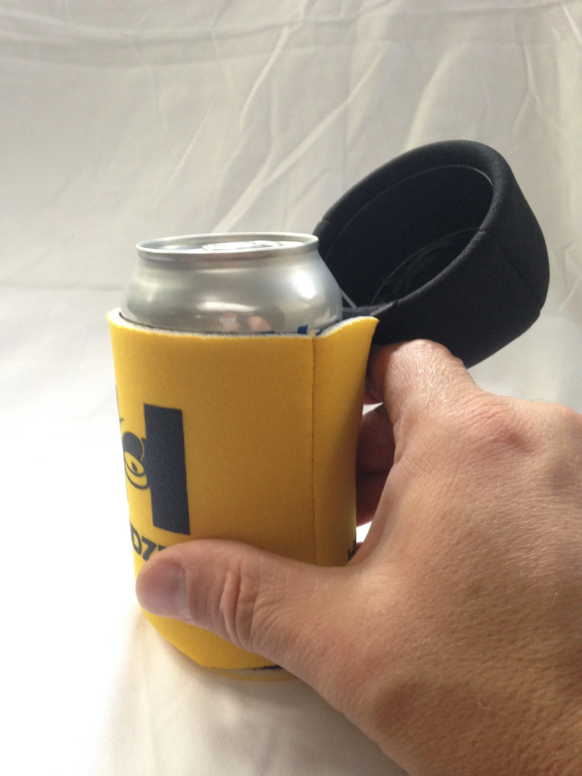 HOODZEEZ Hooded Can Cooler (athletic yellow-black top-black logo)