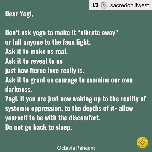 This 👇🏽 #Repost @sacredchillwest with @get_repost
・・・
Dear yogi:⁠
You have a lot of skill navigating discomfort and darkness on the mat. You practice yoga, so you know coming into alignment, when one has been out of it for a long time is uncomforta