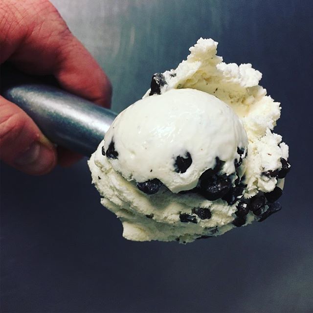 Almond Joy!  Coconut ice cream with white coconut, dark chocolate chips and chocolate covered almonds!  Holy Cow, that&rsquo;s good!#holycowct #icecream#newtown#homemade