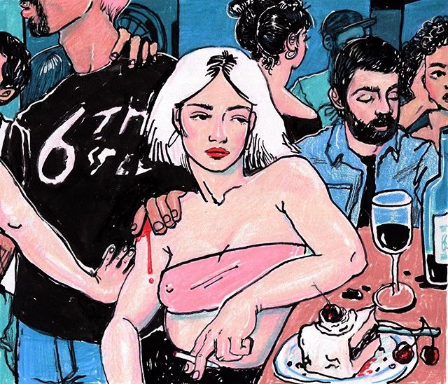 🍰🍒 last piece of cake 🍰🍒.
.
.
#brushpen #prismacolorpencils #sketchbook #drip #cake #cherry #illustration #bts #wip #bristolpaper #lastcall