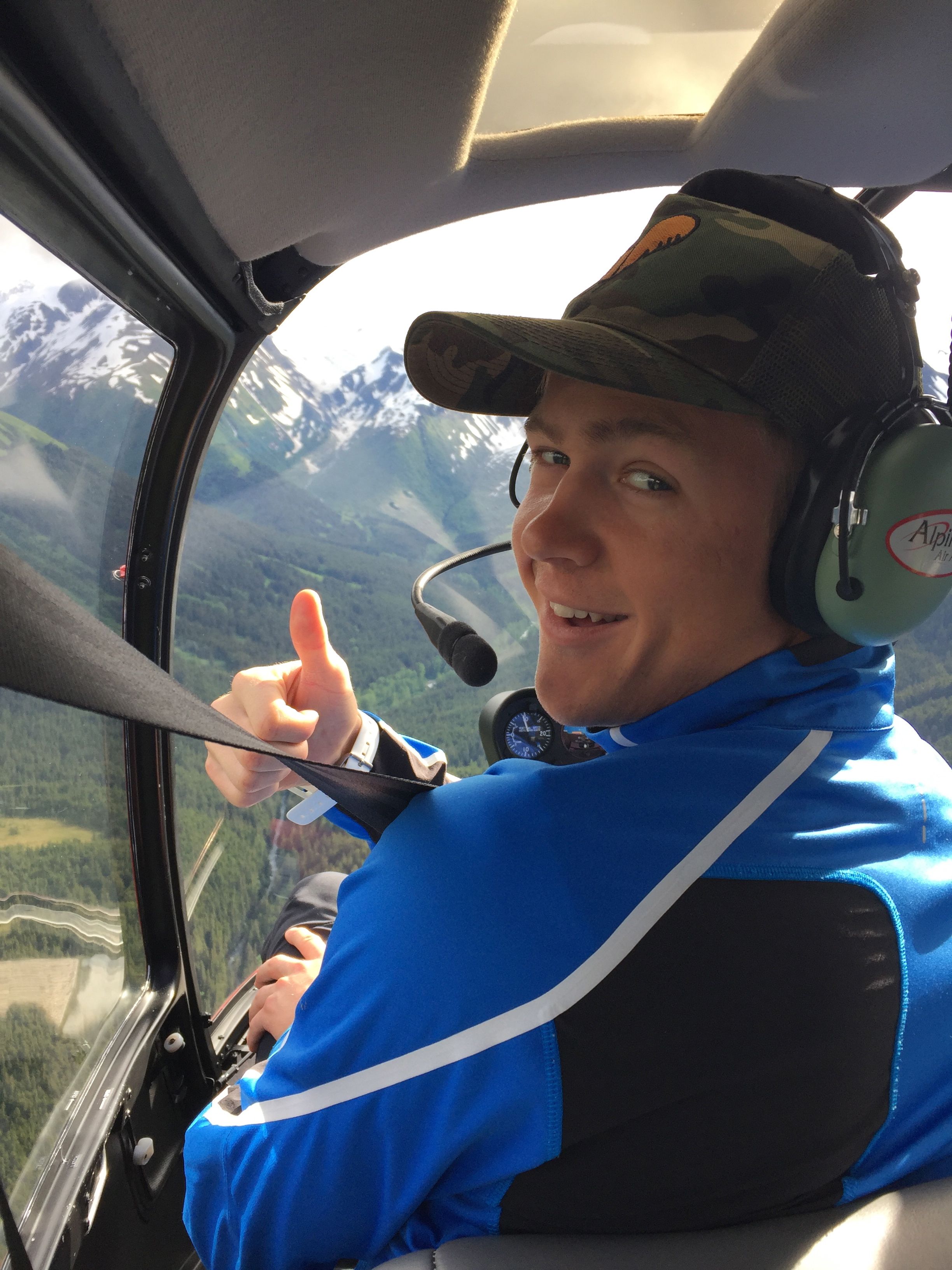 Erik, pretty excited as we head up in our "mountain taxi". Thanks to Alpine Air, we always get delivered and picked up safely to our little "heaven" up in the mountains!
