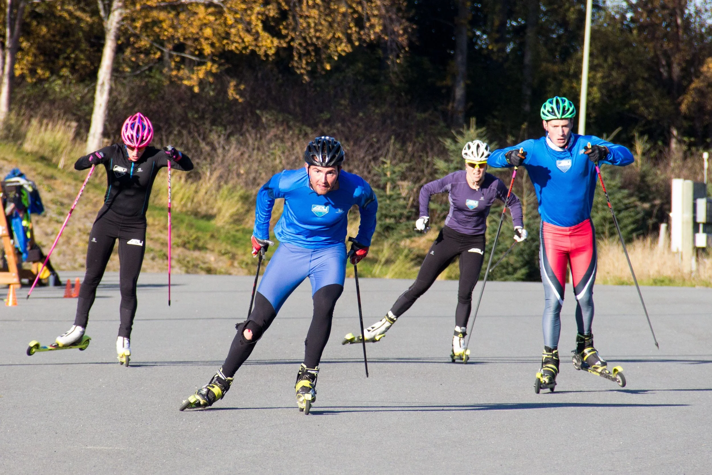 Chasing the boys during a sprint TT. Faster skis makes for a fun challenge for both of us! (Eric Packer photo)