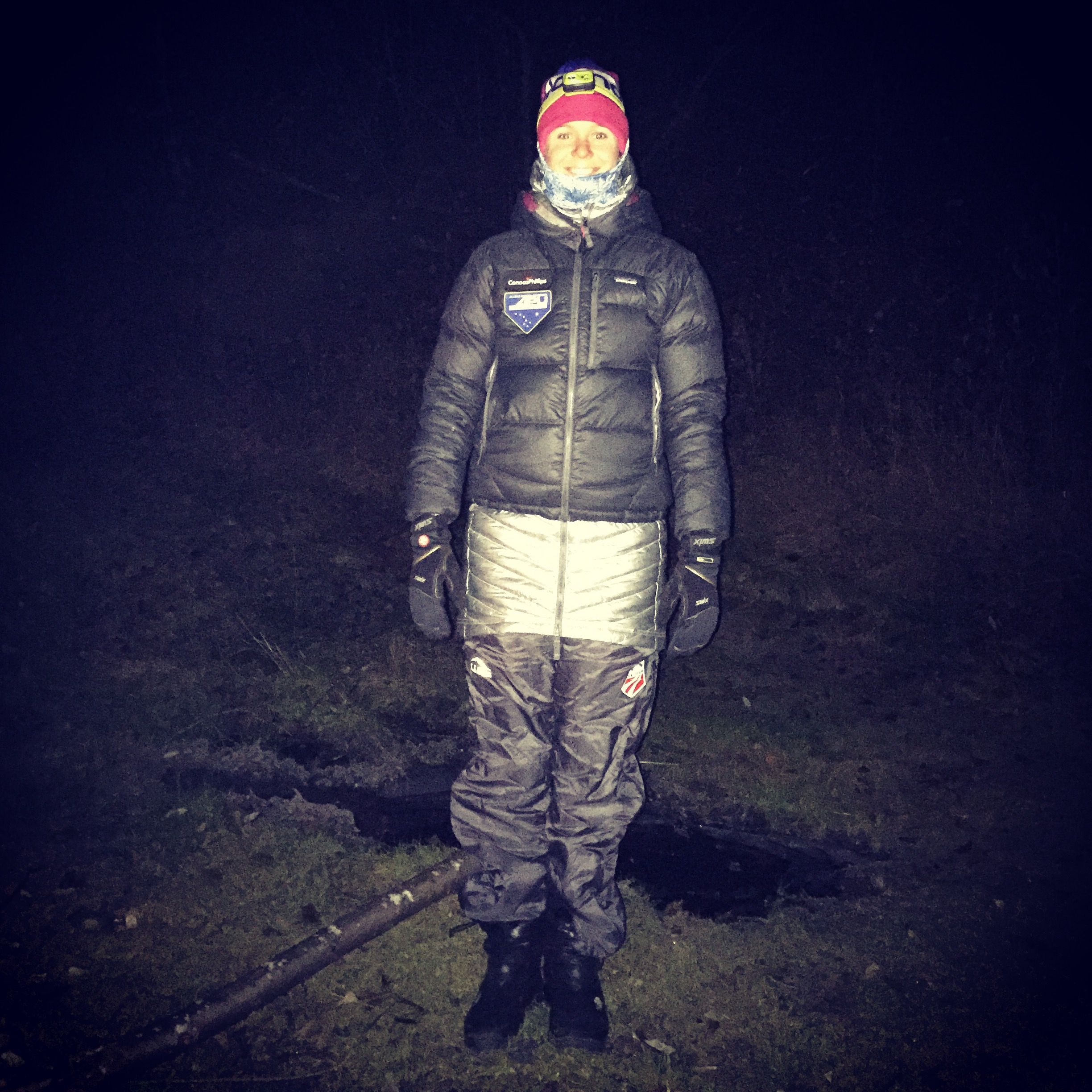 Staying warm in my down outfit during grouse hunting season. 