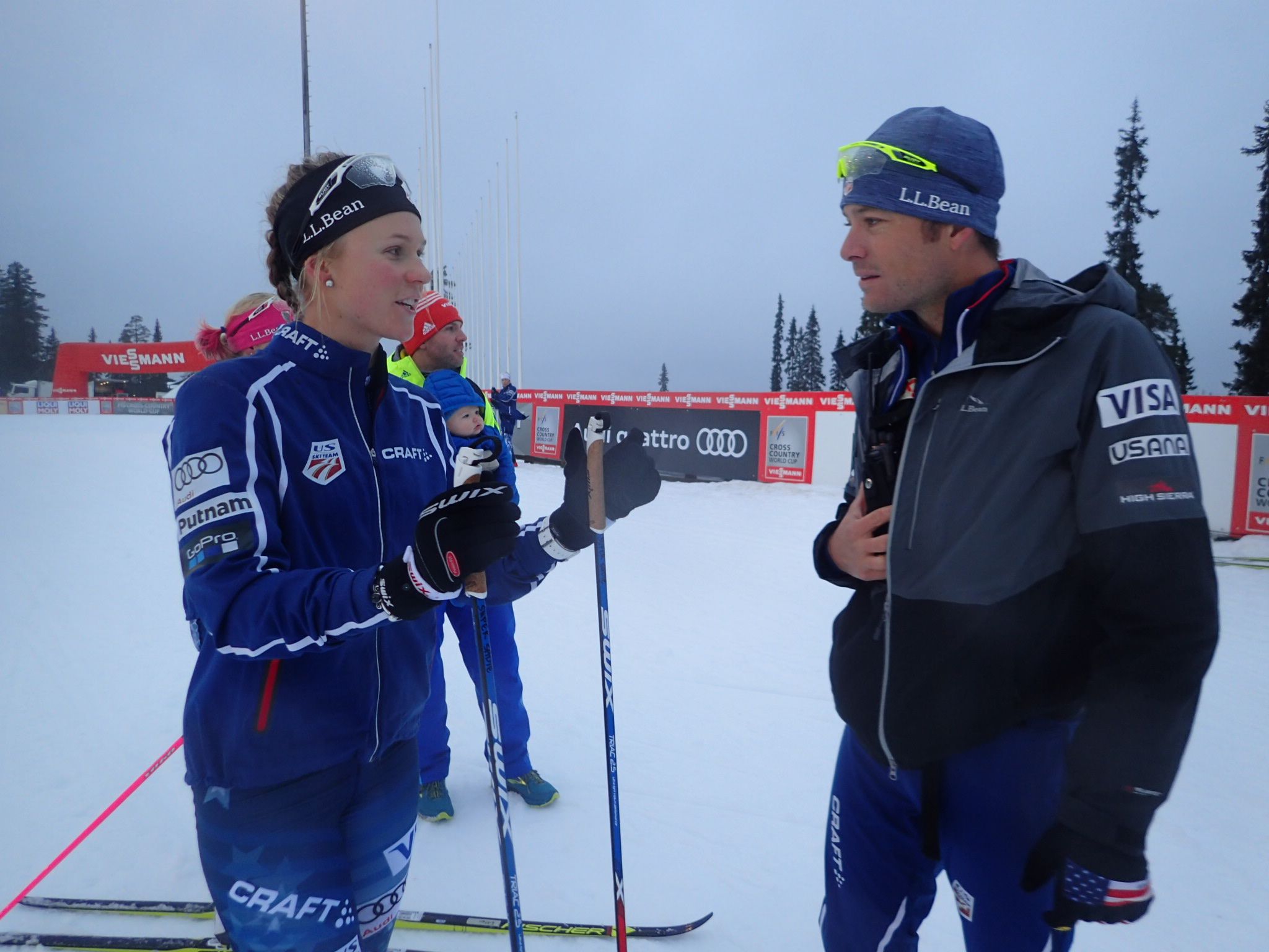 Talking strategy with women's coach, Matt Whitcomb. (Noah Hoffman photo).