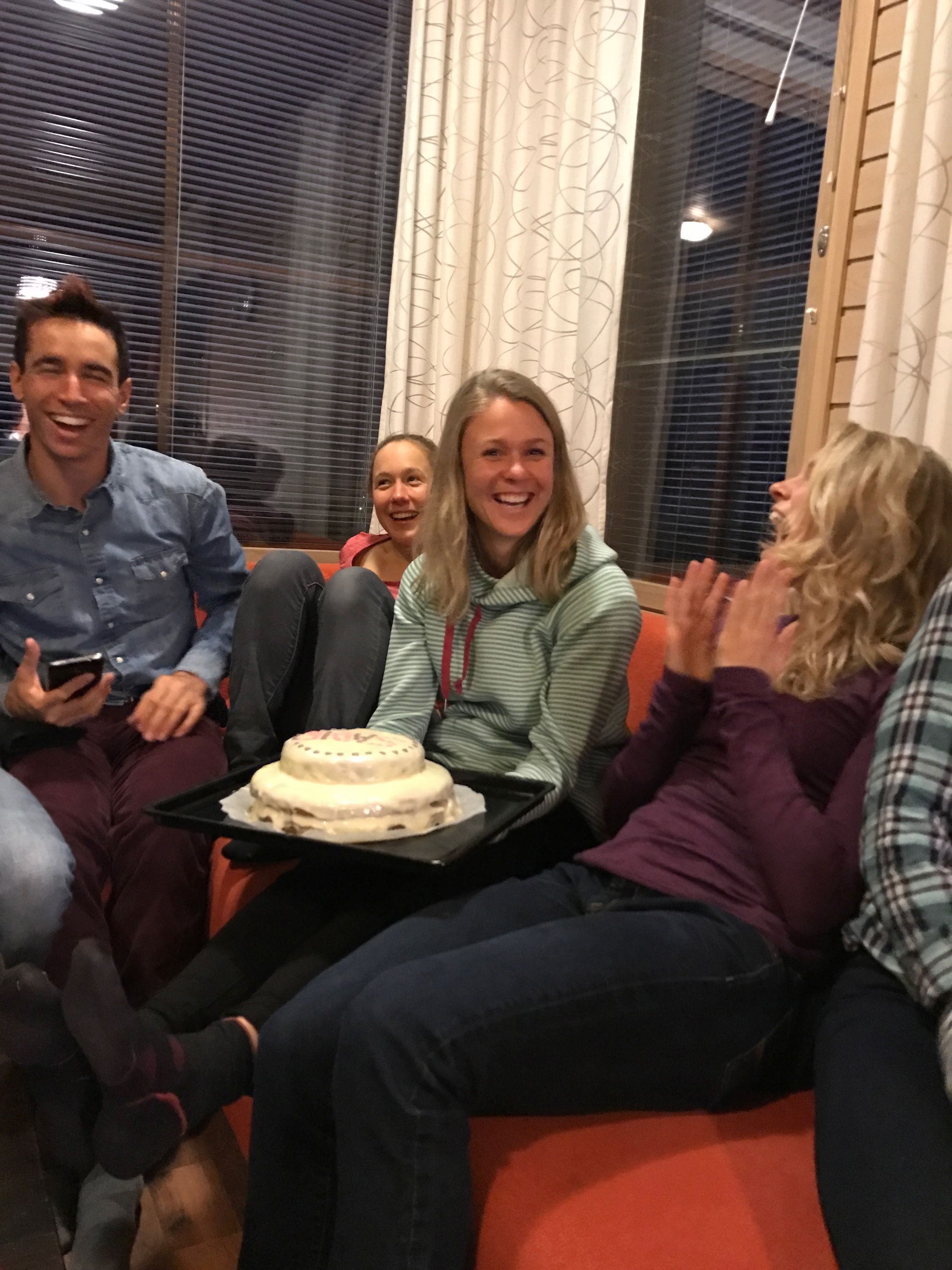 Celebrating my 27th birthday with my teammates and this wonderfully delicious cake Caitlin Patterson made me in Finland. 