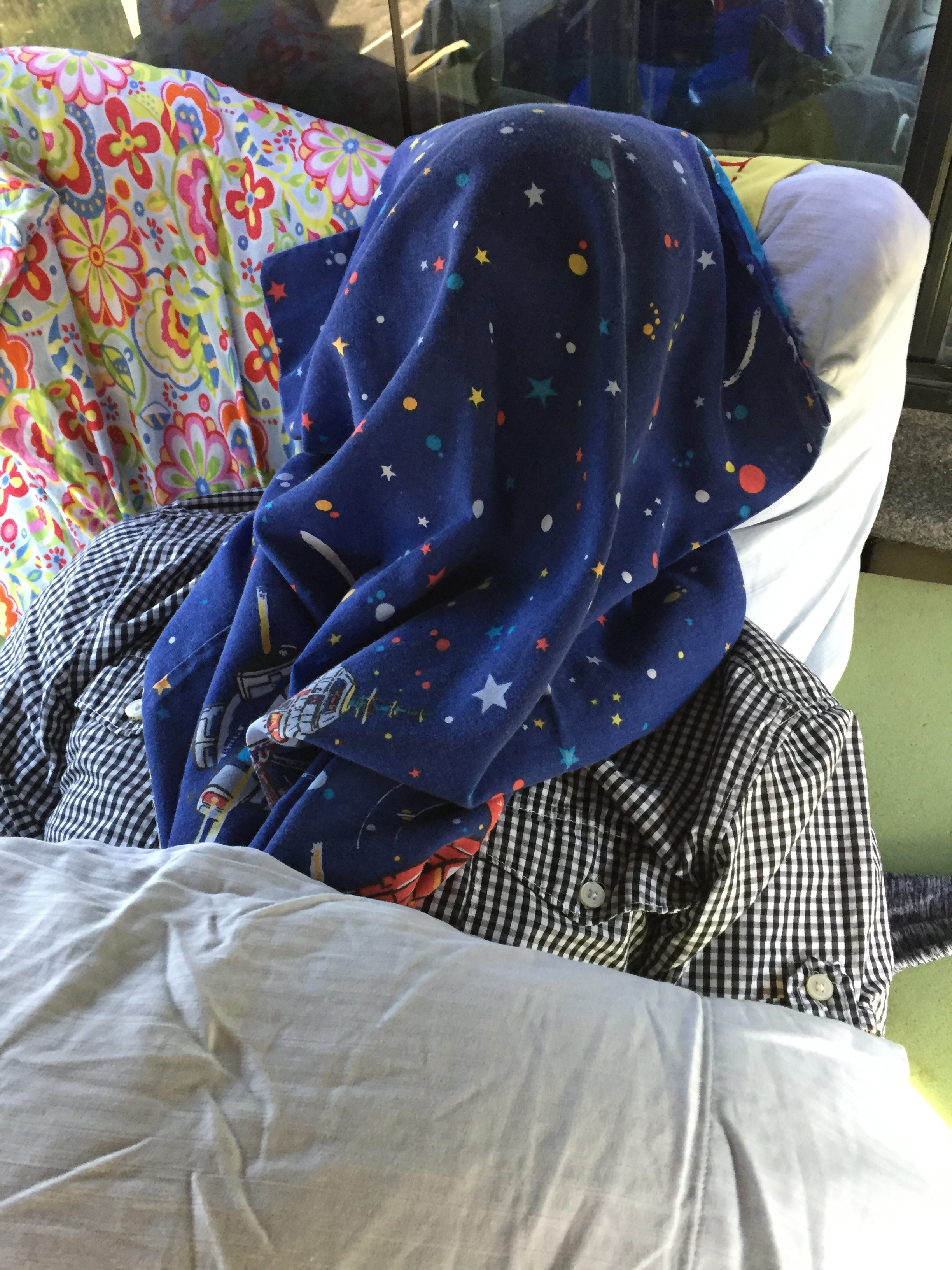 Jo's attempt to fend against the mosquitos during camping. 