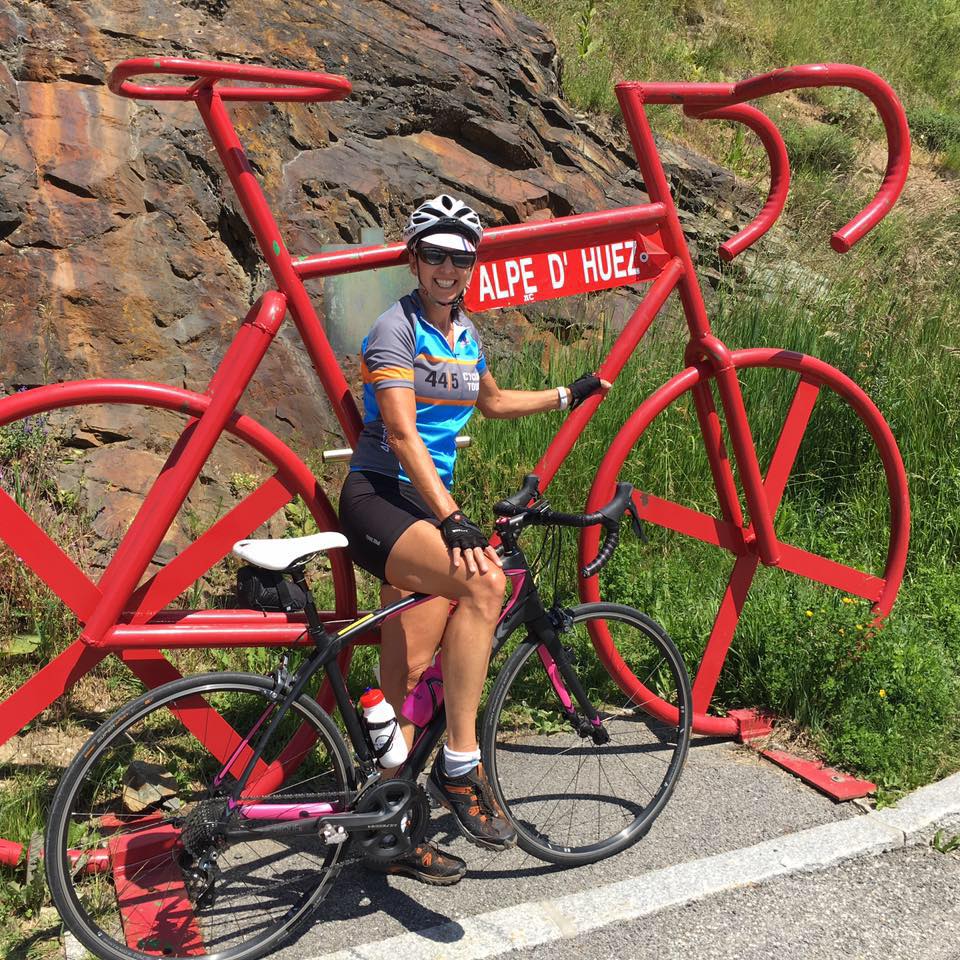 Monique takes a breather while cycling her way to the top of the French Alps this summer.