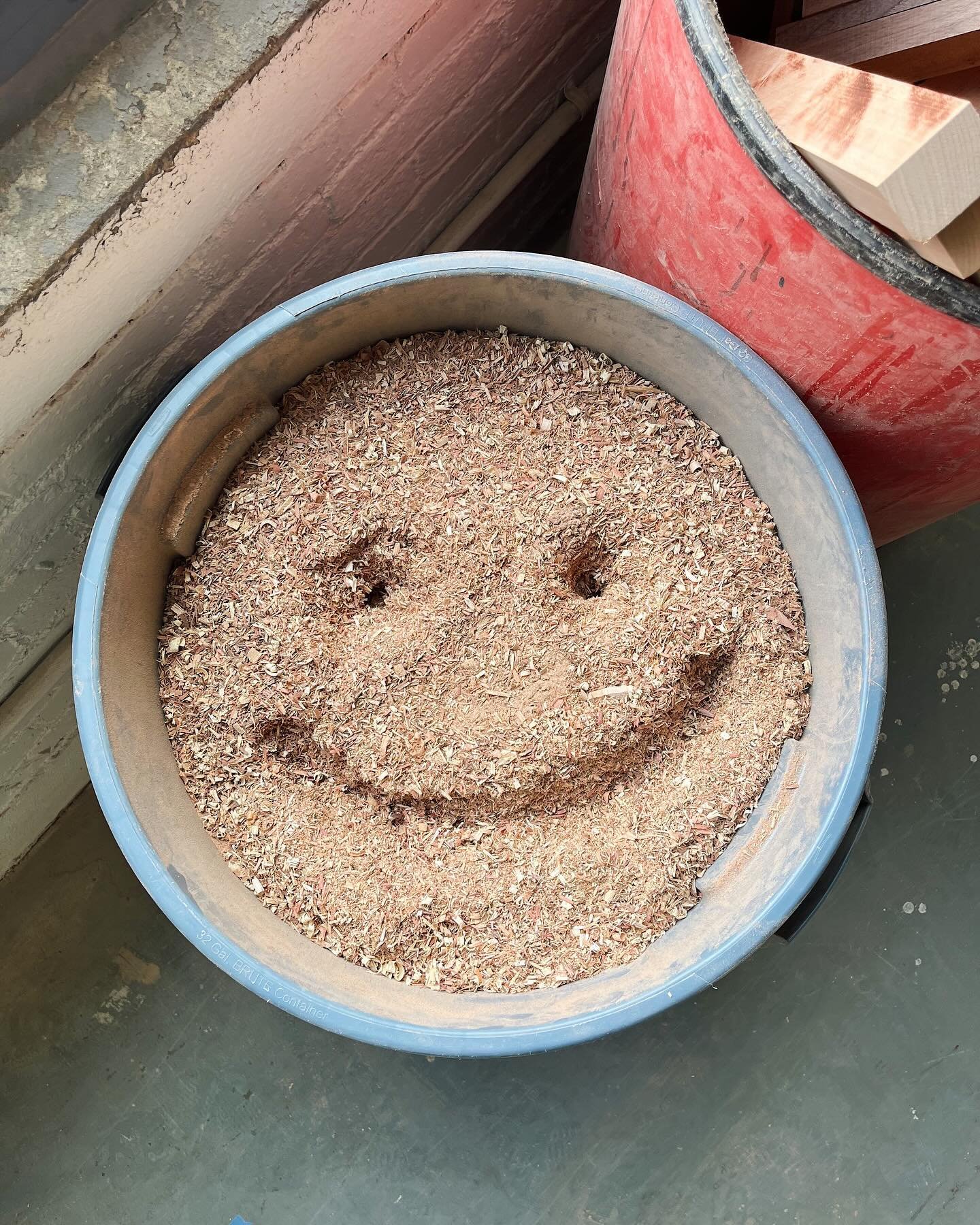 Happy Monday!! Cole left the sweetest smiley in my bin of sawdust and now I&rsquo;m going to avoid emptying it for as long as possible because it makes me so happy @colemccloskey 

.
.
.
.
.
.
.
.
.
#monday #woodshop #sawdust #wip #woodworking #woodw