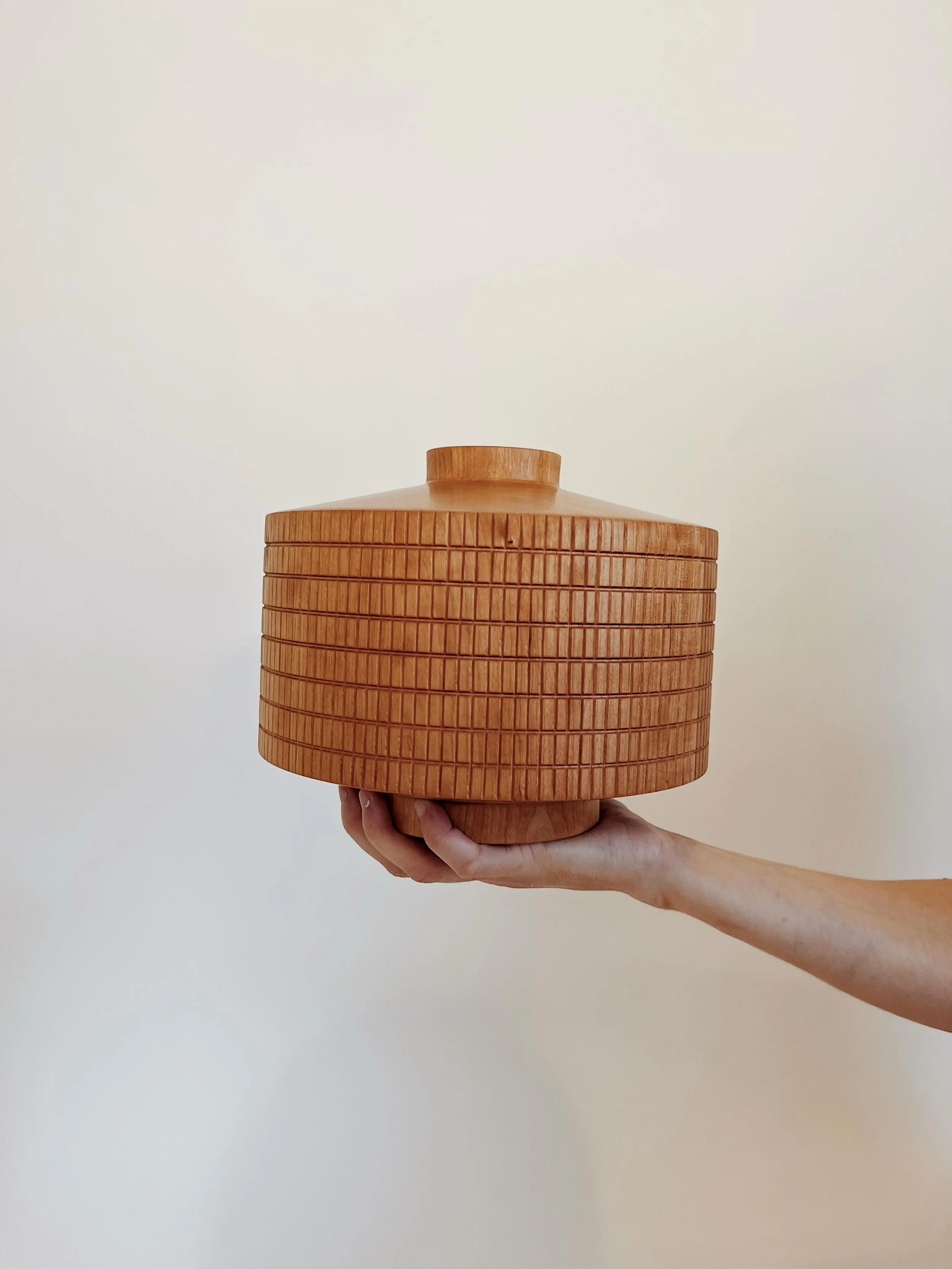 I&rsquo;ve been revisiting some older pieces and this was a really, really large custom hand-carved cherry vase from a few years back. I haven&rsquo;t hand-carved many pieces in a while because it&rsquo;s so tedious and hard on your hands, but seeing